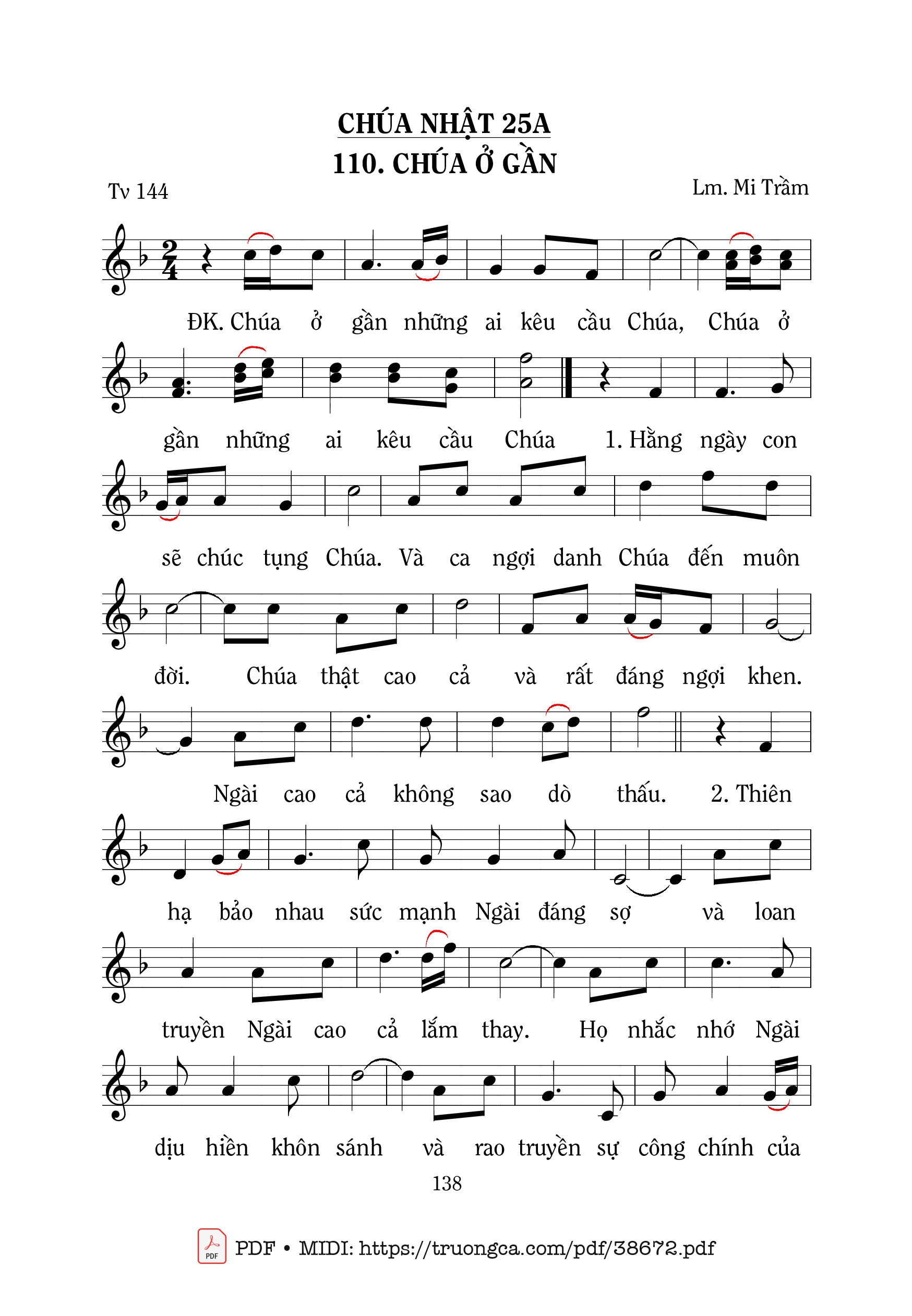 Page 1 of Sheet music PDF Thánh Vịnh 144, Chúa Ở Gần - Mi Trầm