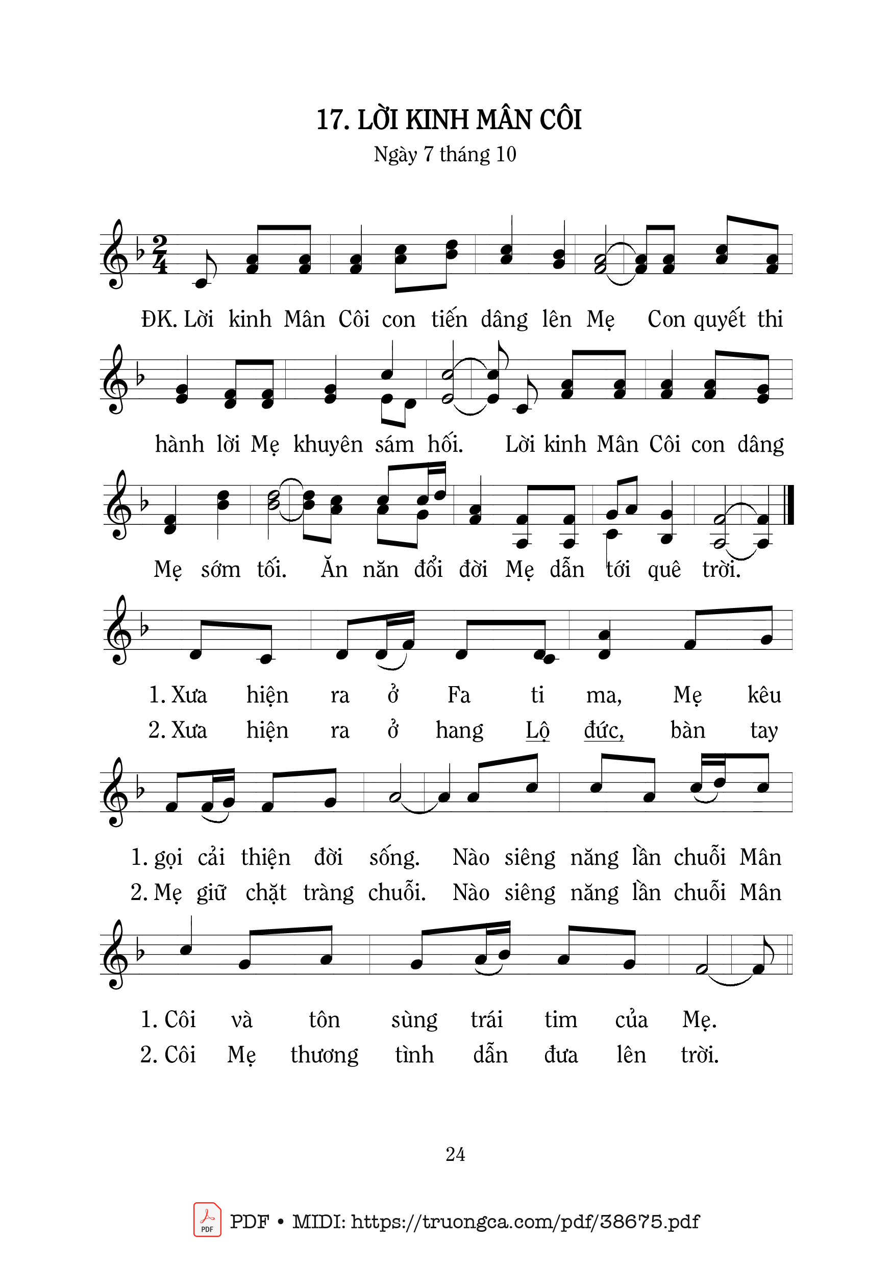 Page 1 of Sheet music PDF Lời Kinh Mân Côi - Mi Trầm