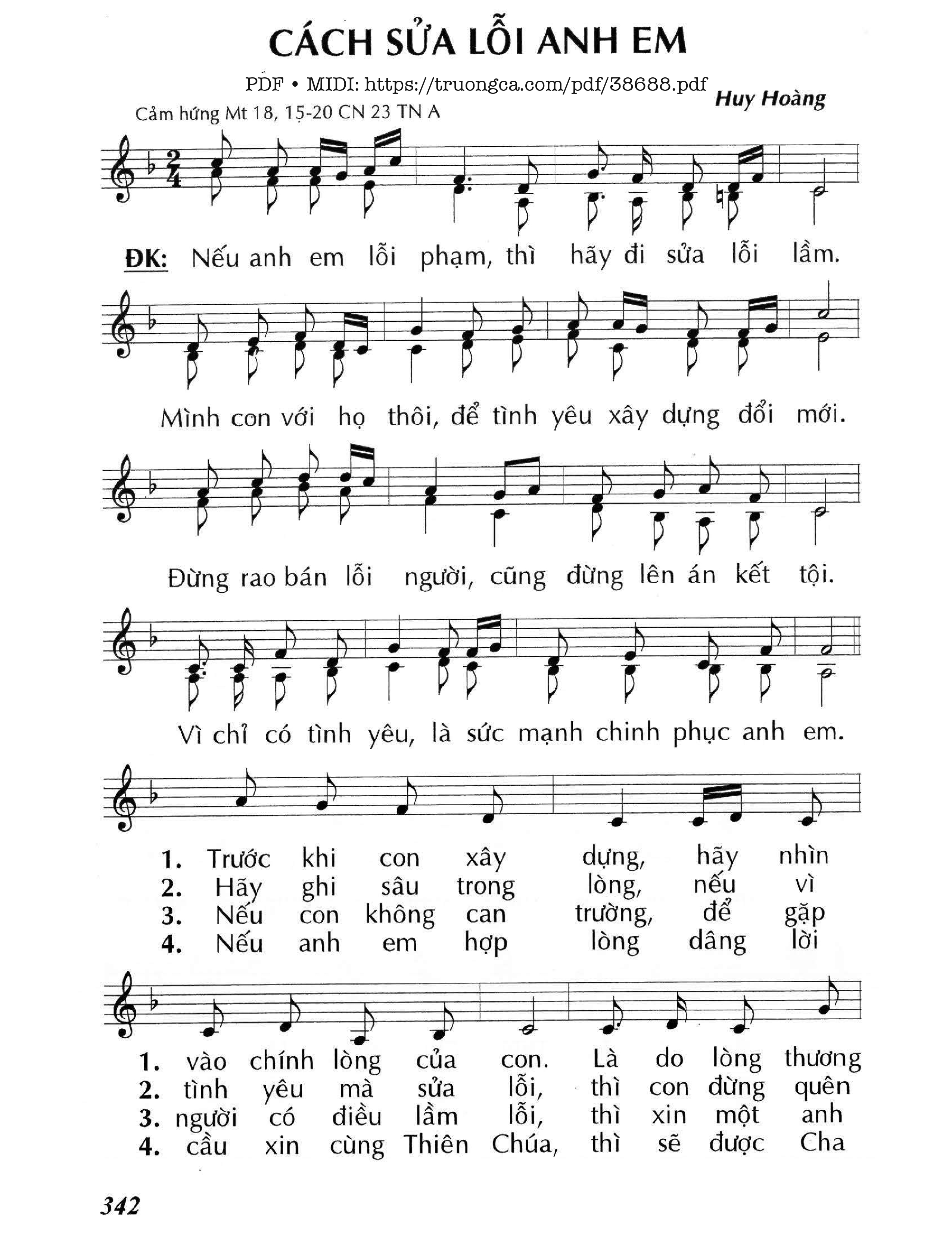 Page 1 of Sheet music PDF Cách Sửa Lỗi Anh Em - Huy Hoàng