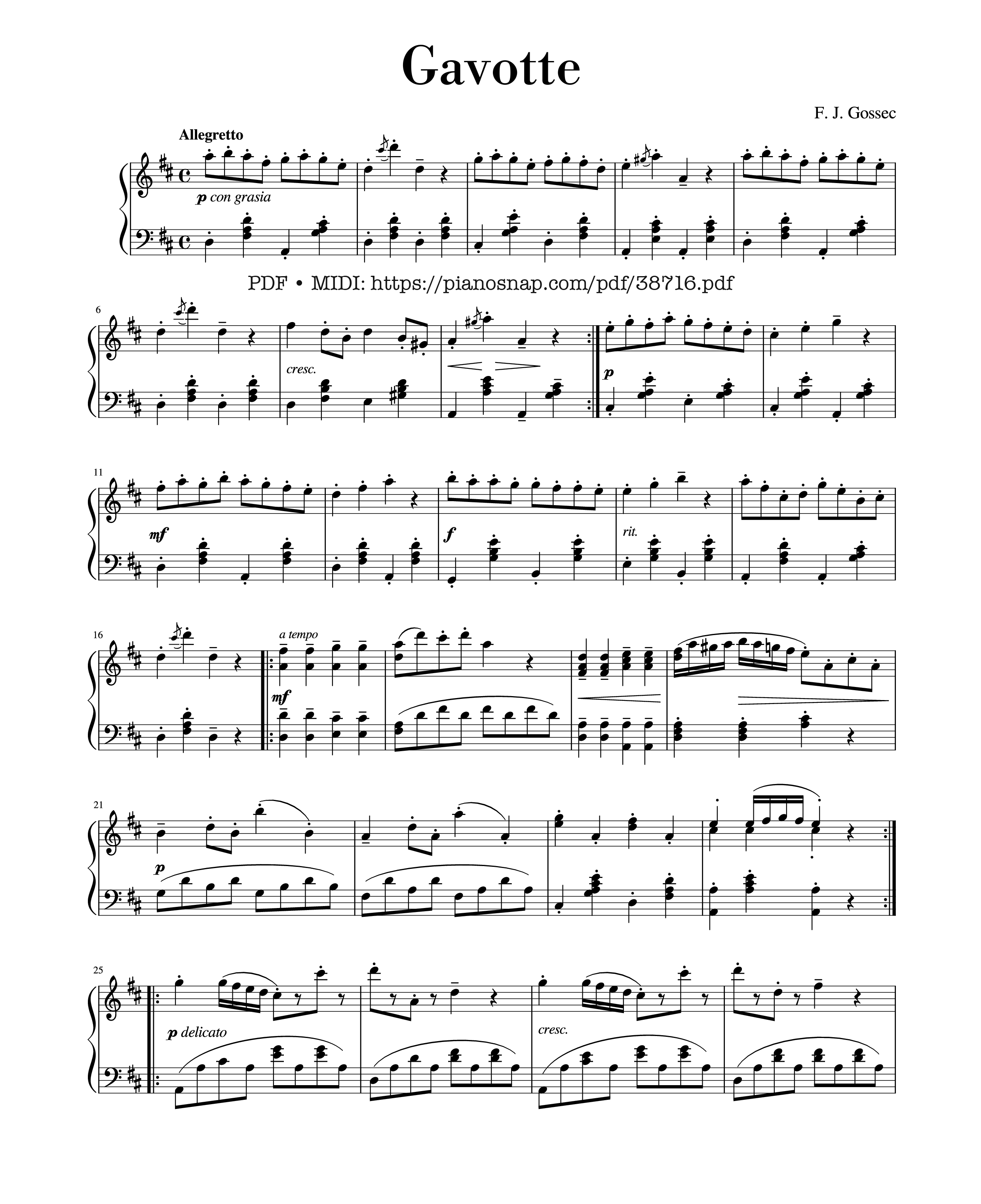 Page 1 of Sheet music PDF Piano Gavotte - Francois-Joseph Gossec