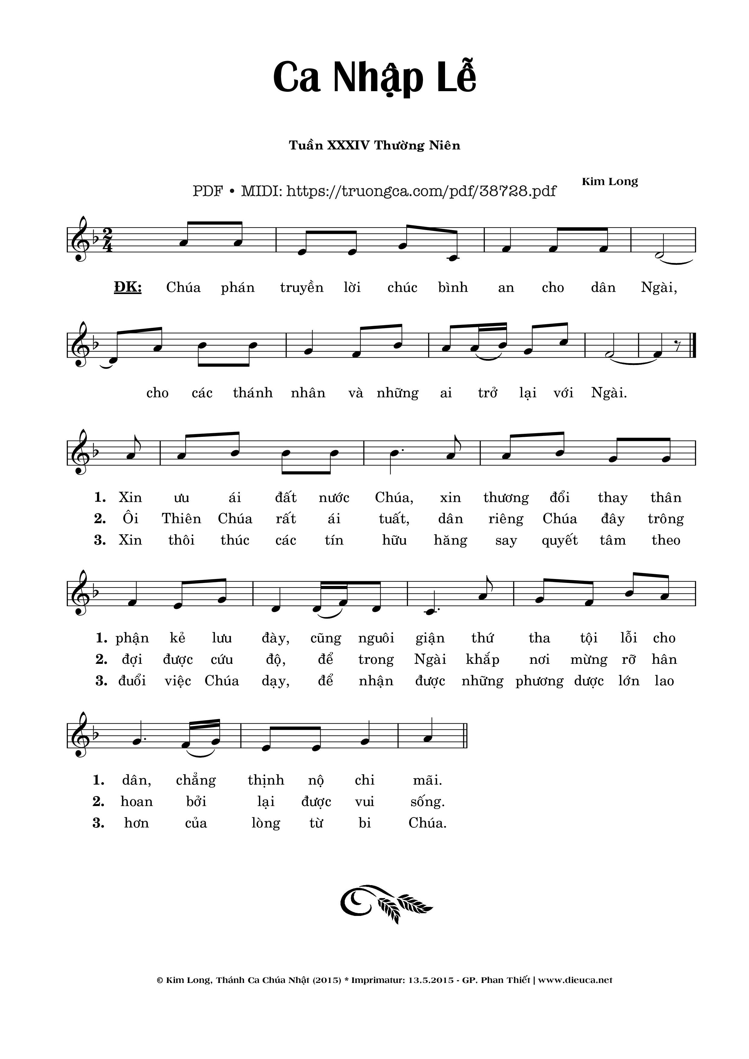 Page 1 of Sheet music PDF Ca Nhập Lễ Chúa Nhật 34 Thường Niên - Kim Long