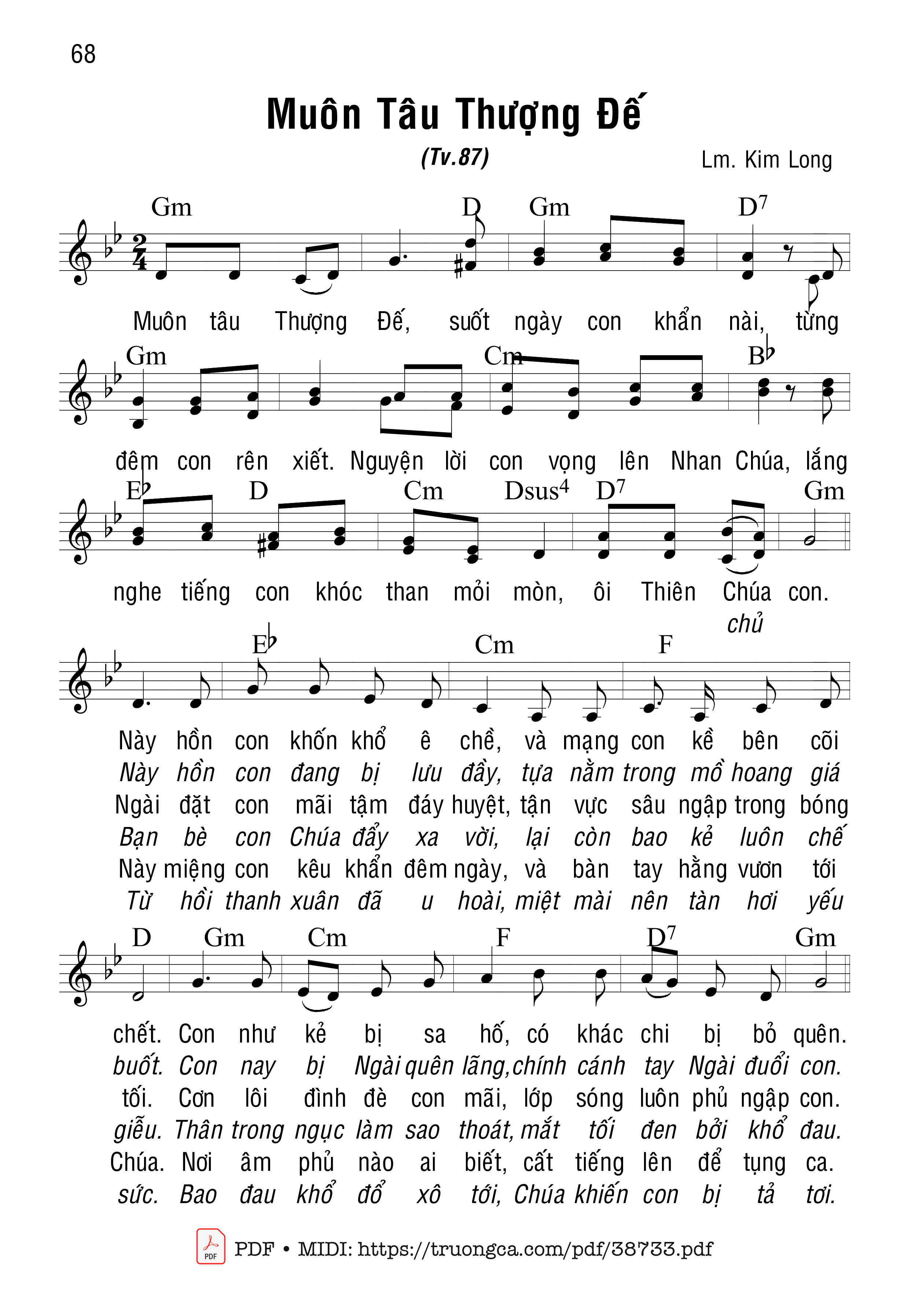 Page 1 of Sheet music PDF Thánh Vịnh 87, Muôn Tâu Thượng Đế - Kim Long