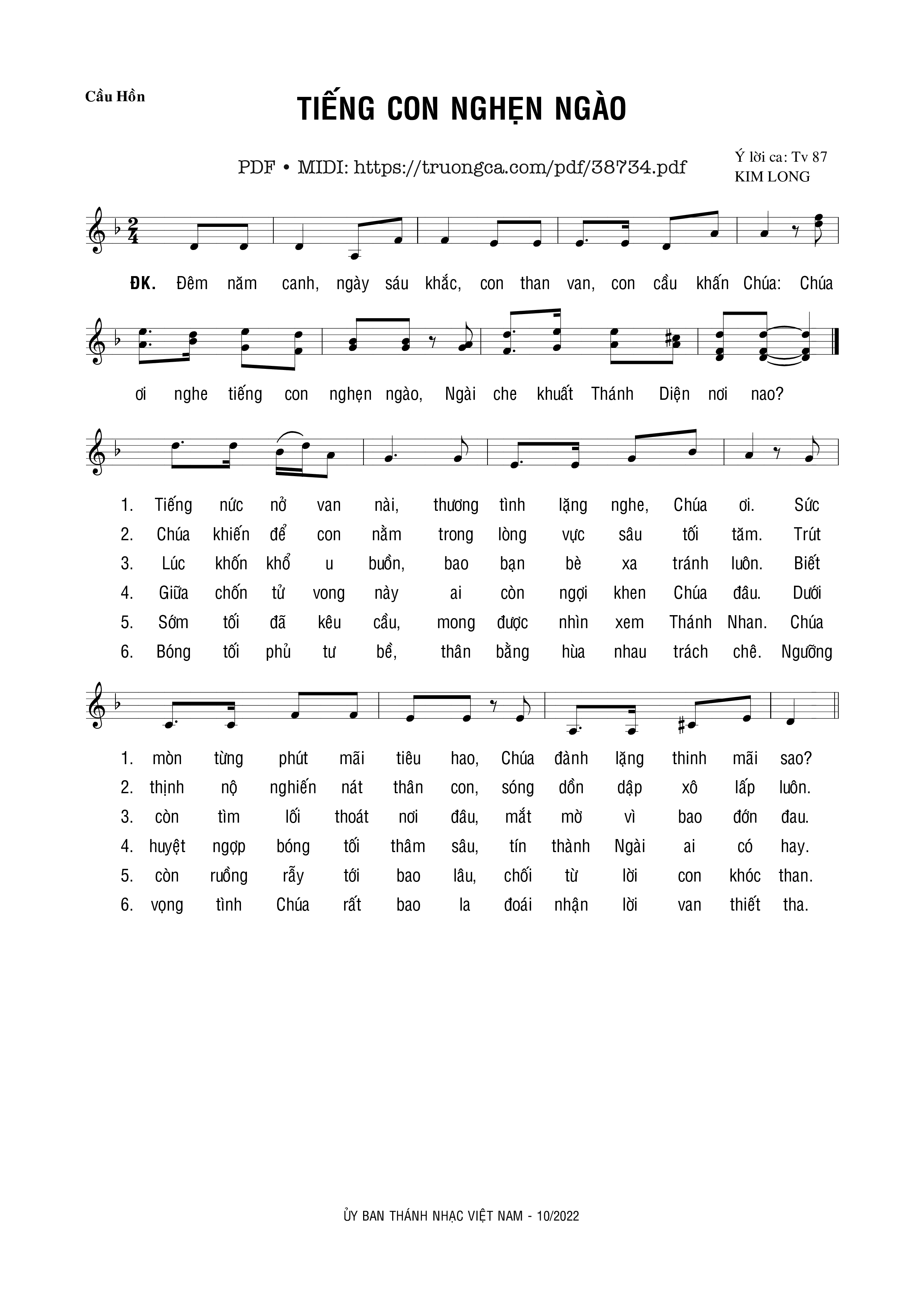 Page 1 of Sheet music PDF Tiếng Con Nghẹn Ngào - Kim Long