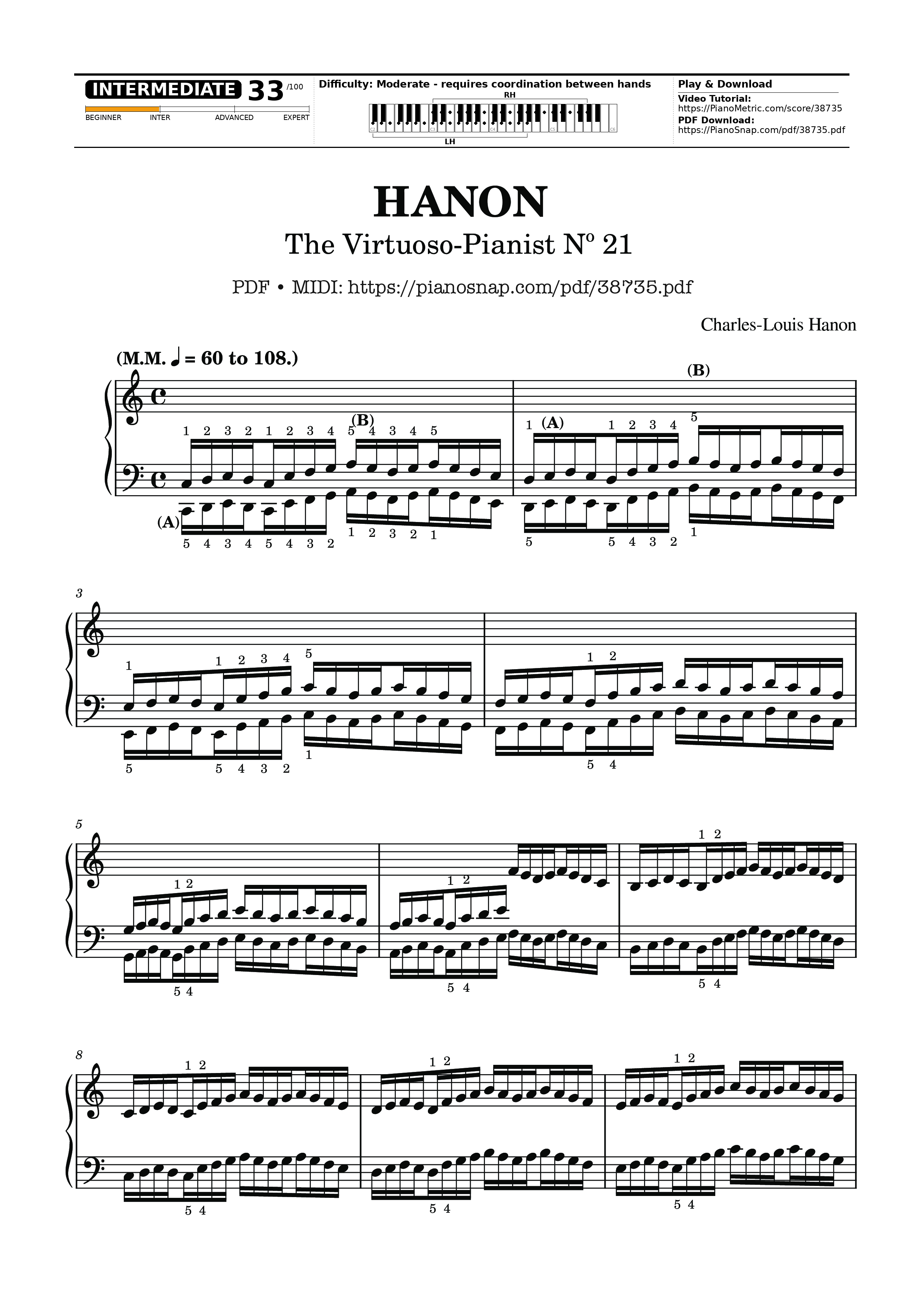 Page 1 of Sheet music PDF Piano Hanon - The Virtuoso Pianist No. 21 - Charles-Louis Hanon