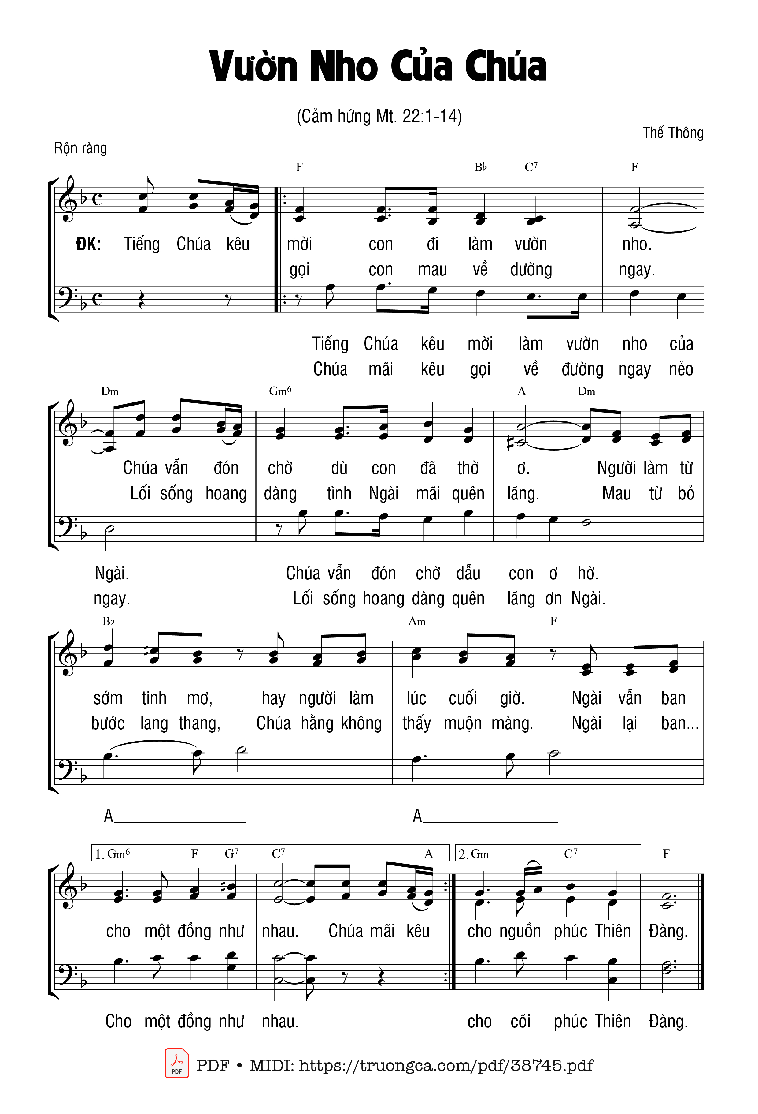 Page 1 of Sheet music PDF Vườn Nho Của Chúa - Thế Thông