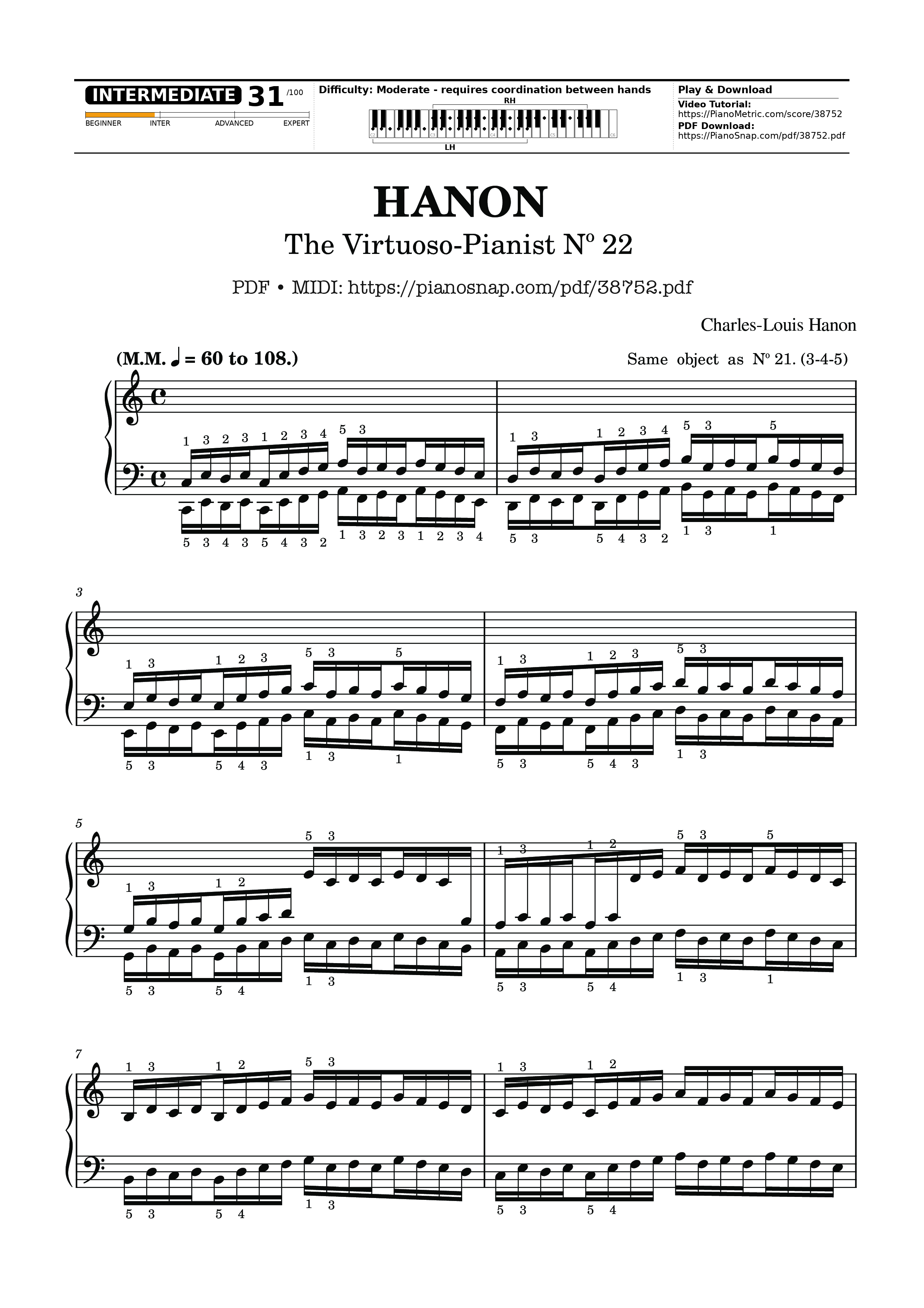 Page 1 of Sheet music PDF Piano Hanon - The Virtuoso Pianist No. 22 - Charles-Louis Hanon