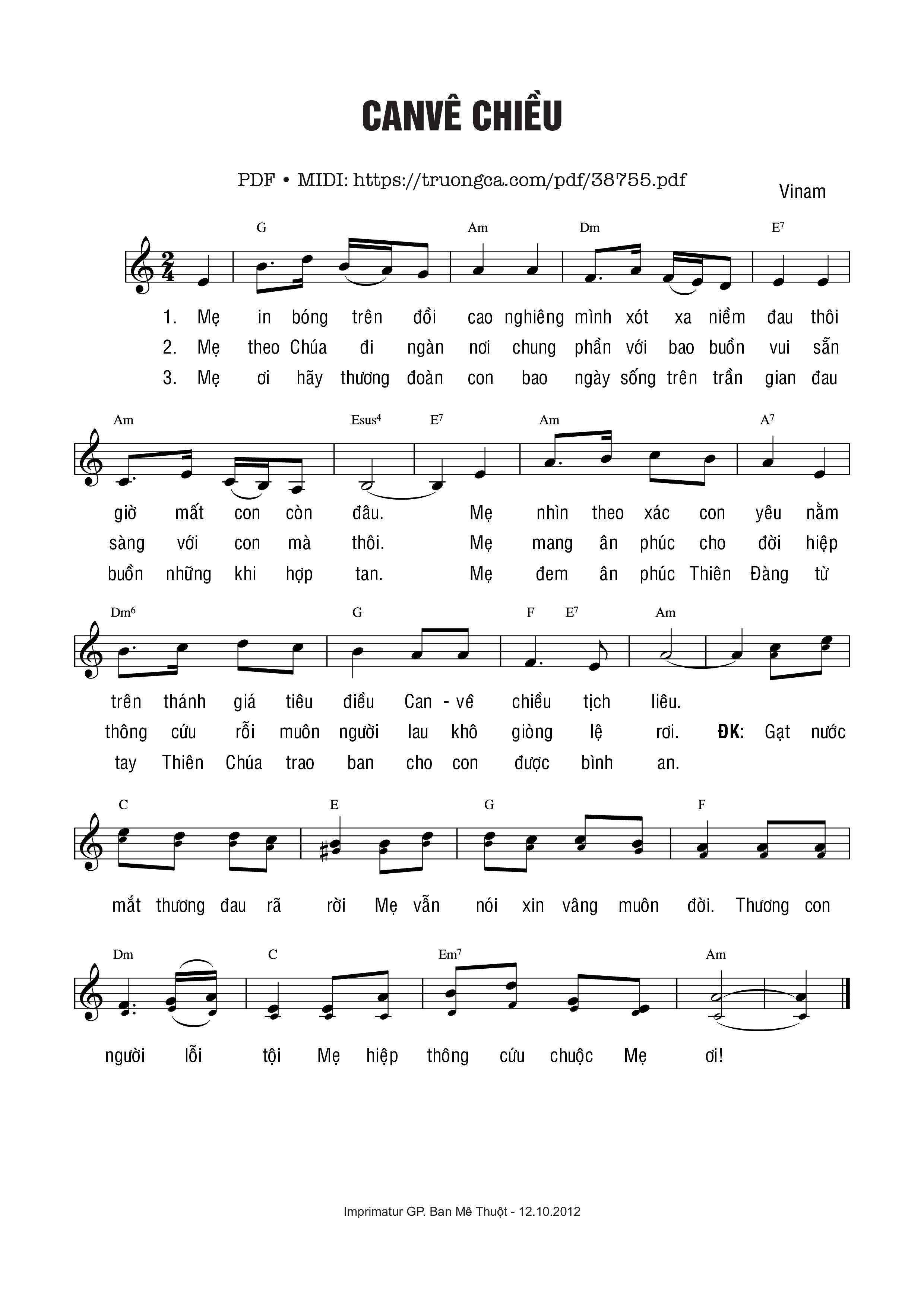 Page 1 of Sheet music PDF Canvê Chiều - Vinam
