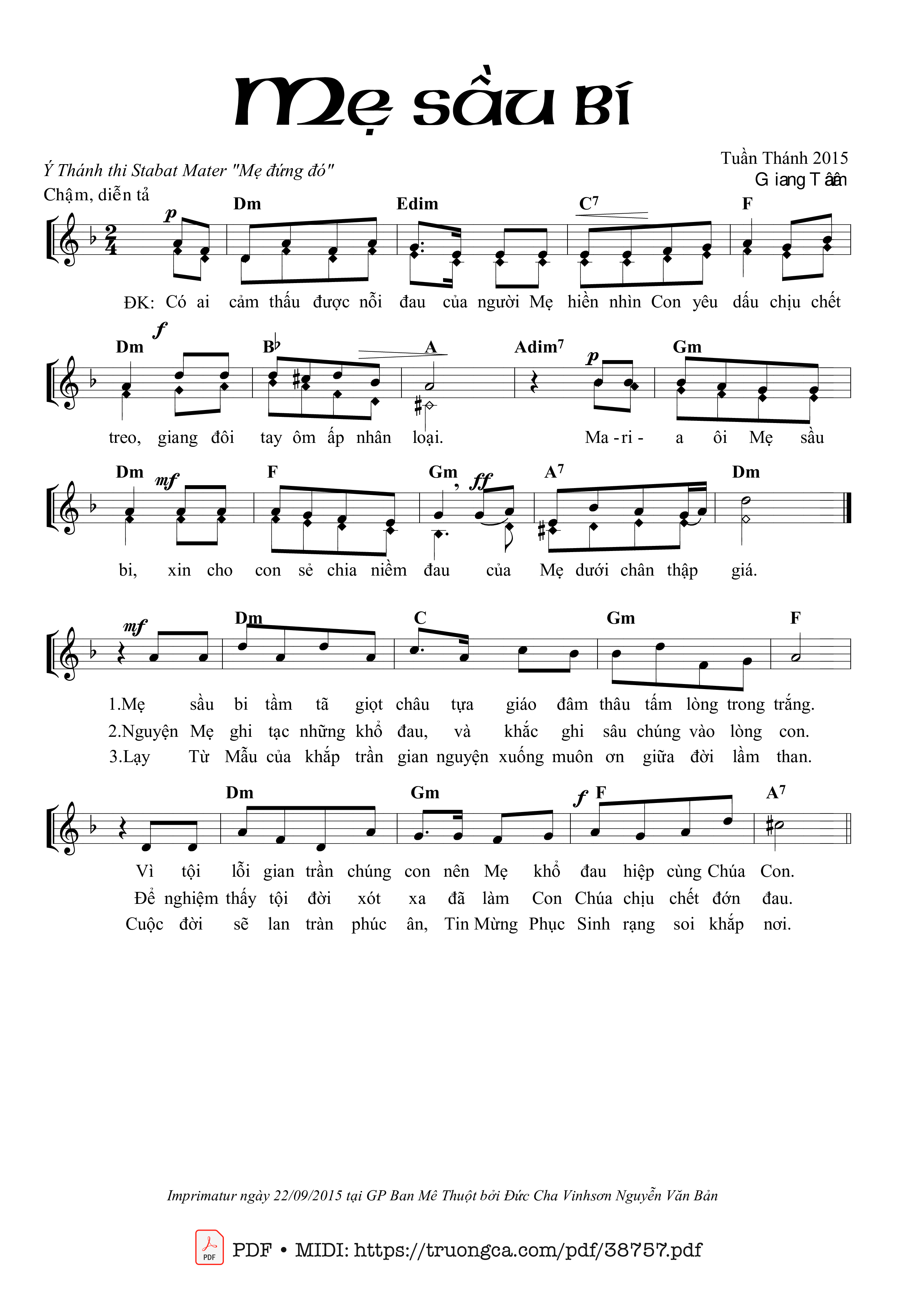 Page 1 of Sheet music PDF Mẹ Sầu Bi - Giang Tâm