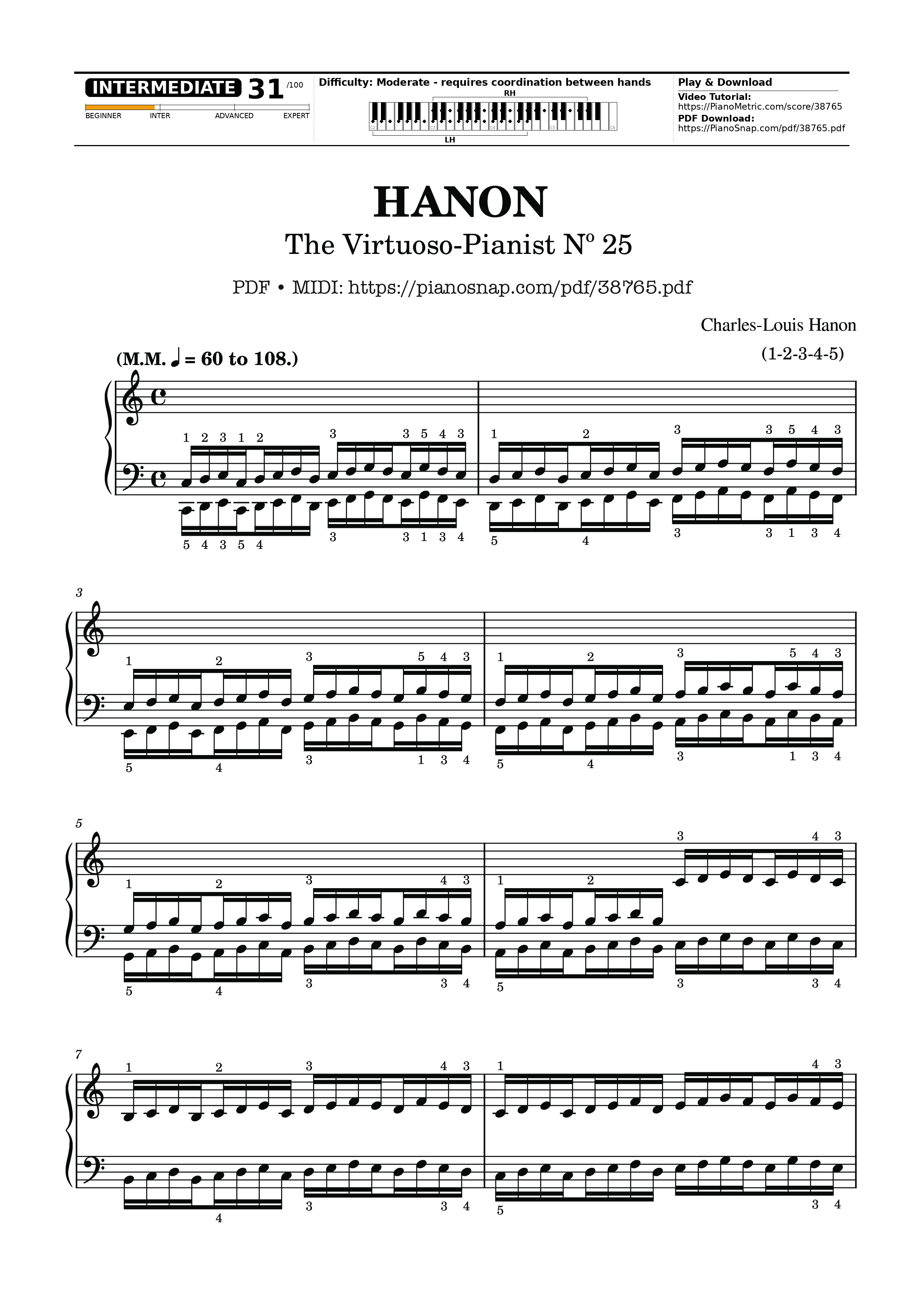Page 1 of Sheet music PDF Piano Hanon - The Virtuoso Pianist No. 25 - Charles-Louis Hanon