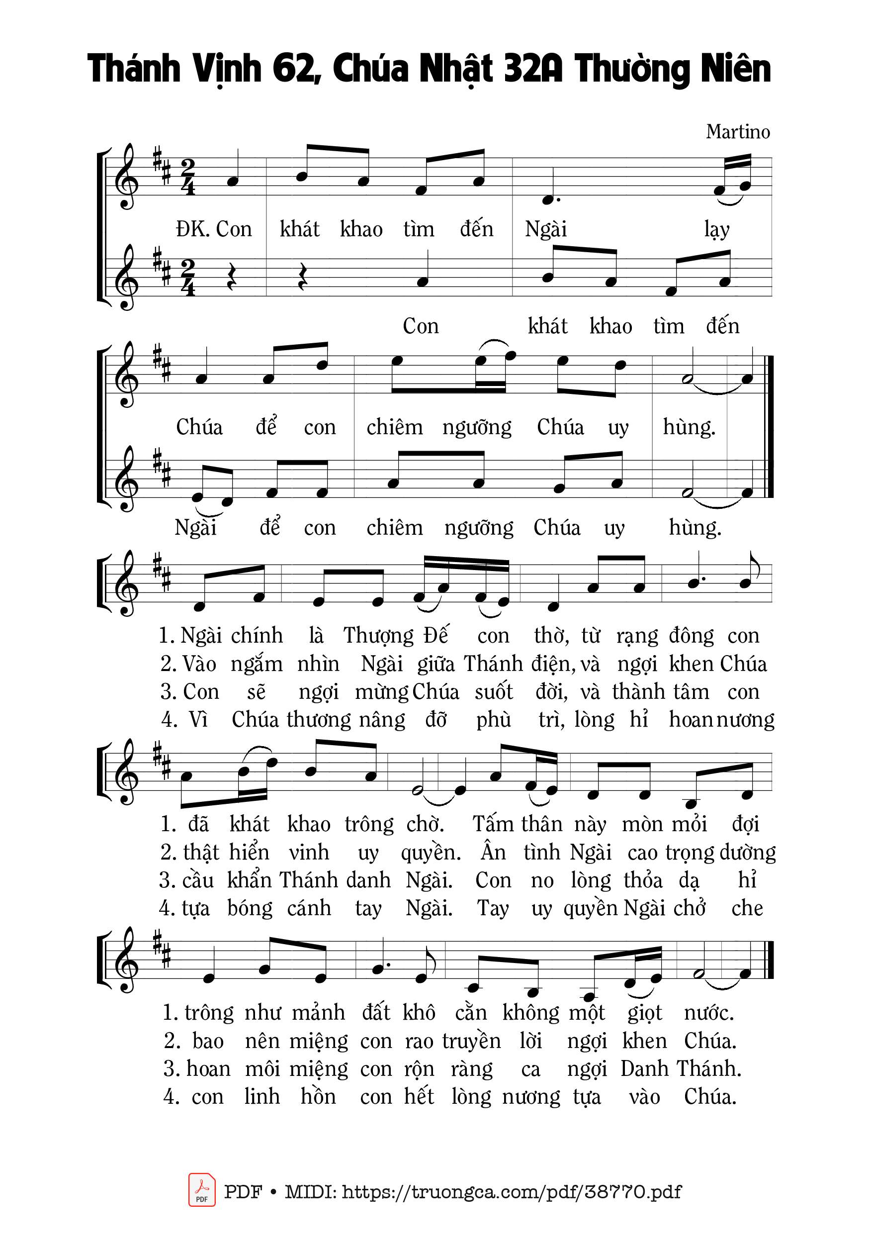 Page 1 of Sheet music PDF Thánh Vịnh 62, Chúa Nhật 32A Thường Niên -  Martino