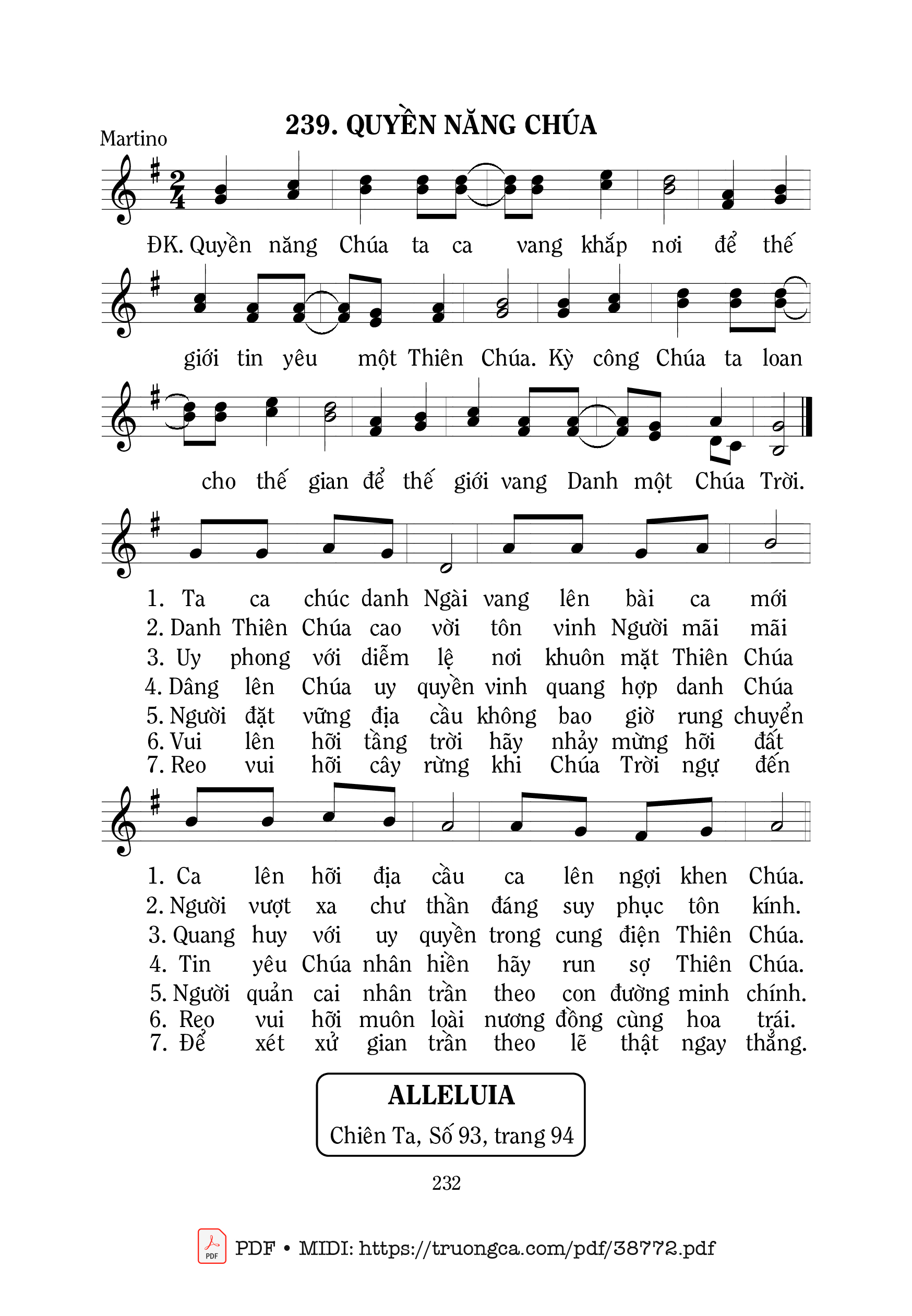 Page 1 of Sheet music PDF Thánh Vịnh 95, Quyền Năng Chúa -  Martino
