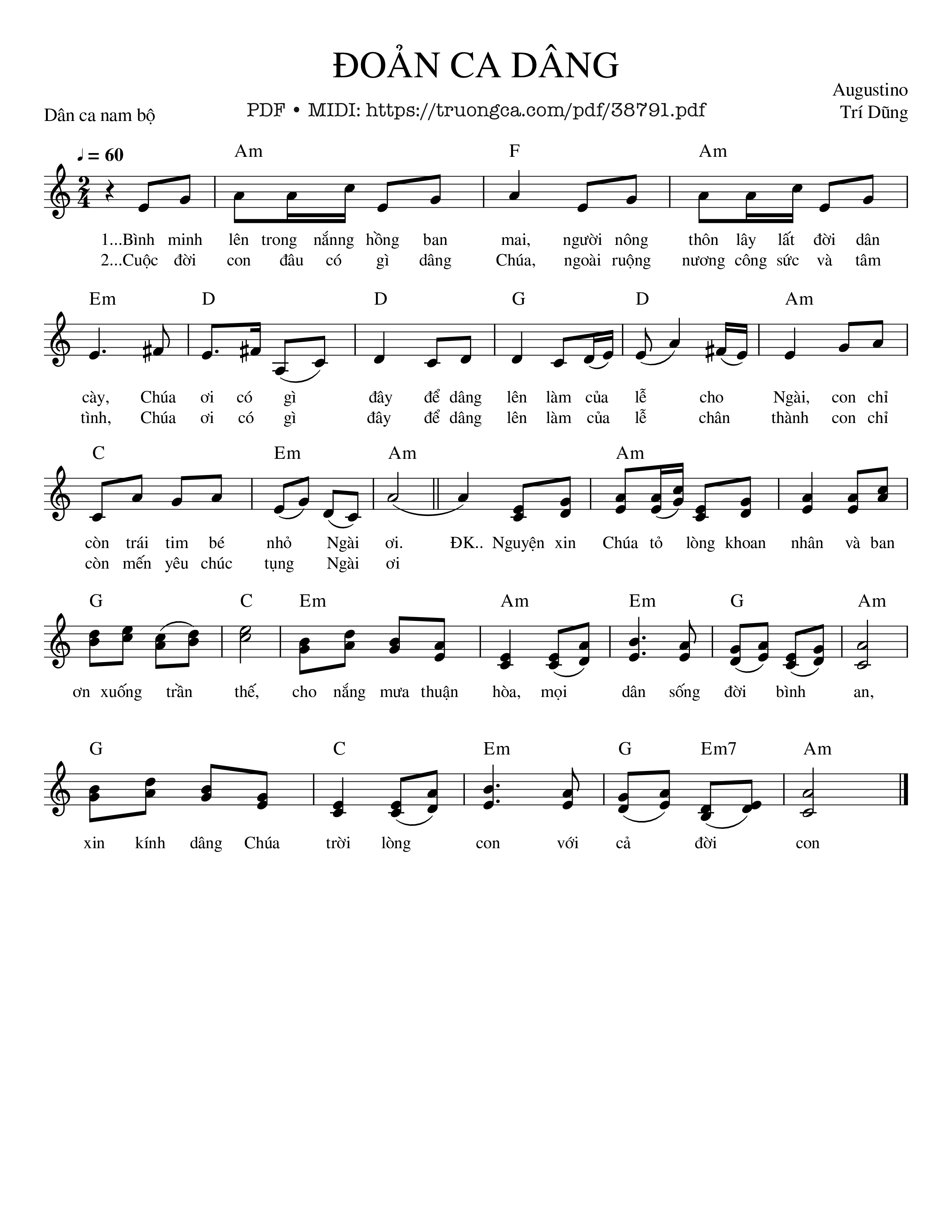 Page 1 of Sheet music PDF Đoản Ca Dâng - Augustino Trí Dũng