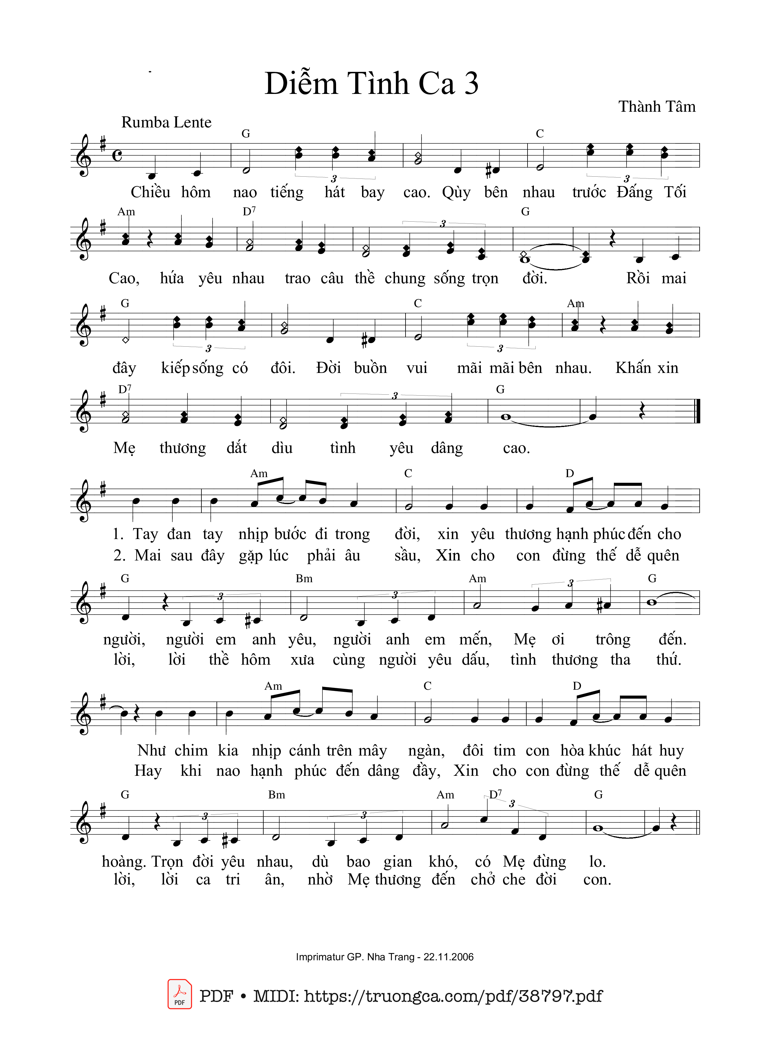 Page 1 of Sheet music PDF Diễm Tình Ca 3 - Thành Tâm