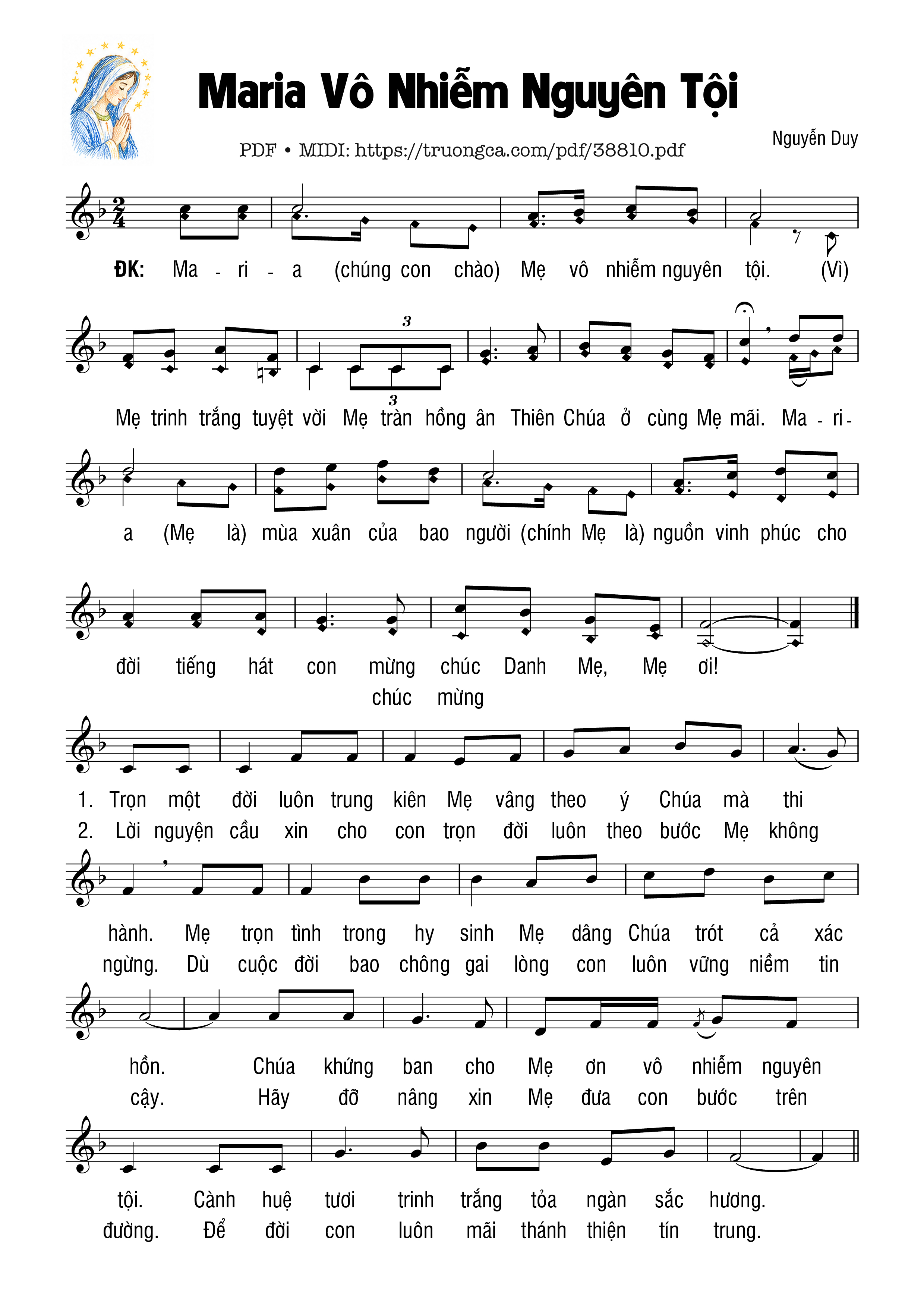 Page 1 of Sheet music PDF Maria Vô Nhiễm Nguyên Tội - Nguyễn Duy