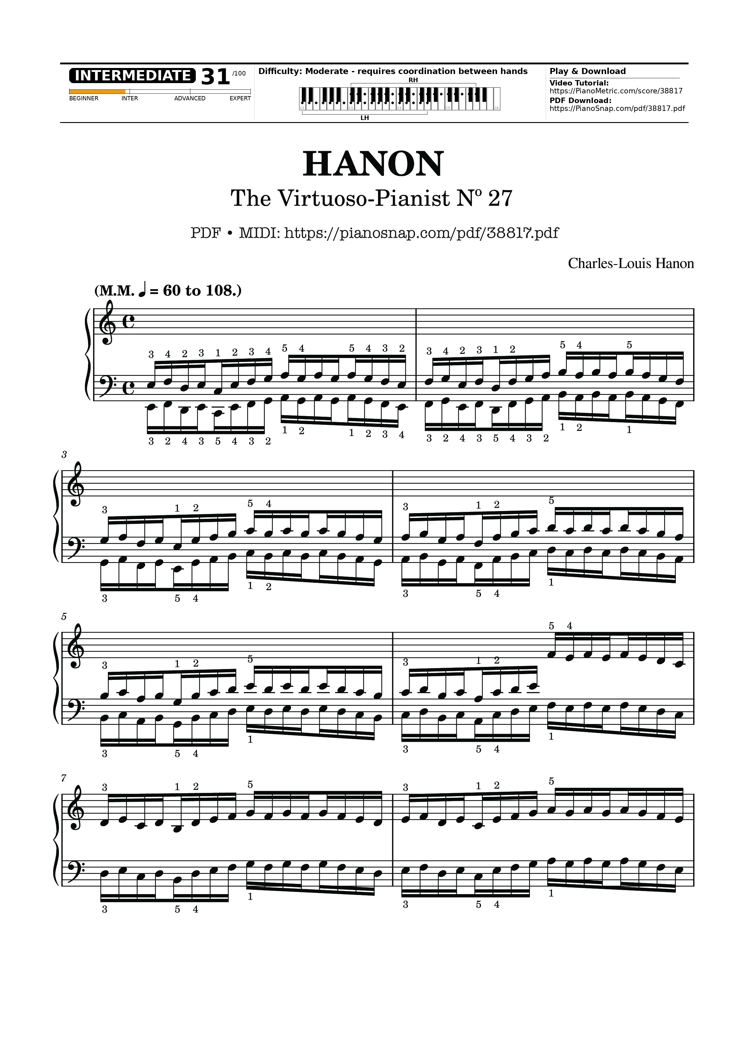 Page 1 of Sheet music PDF Piano Hanon - The Virtuoso Pianist No. 27 - Charles-Louis Hanon