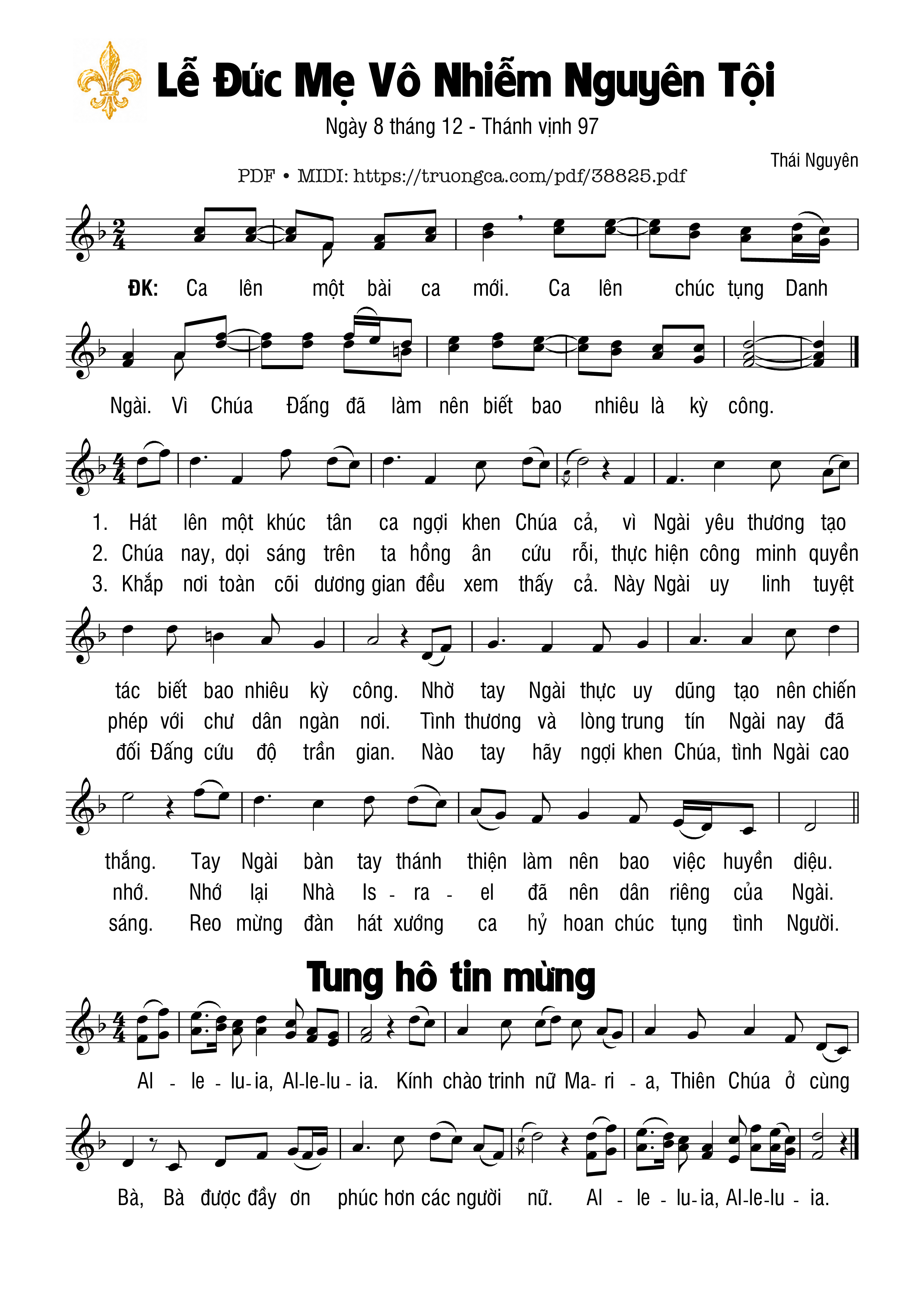 Page 1 of Sheet music PDF Thánh Vịnh 97, Lễ Đức Mẹ Vô Nhiễm Nguyên Tội - Thái Nguyên