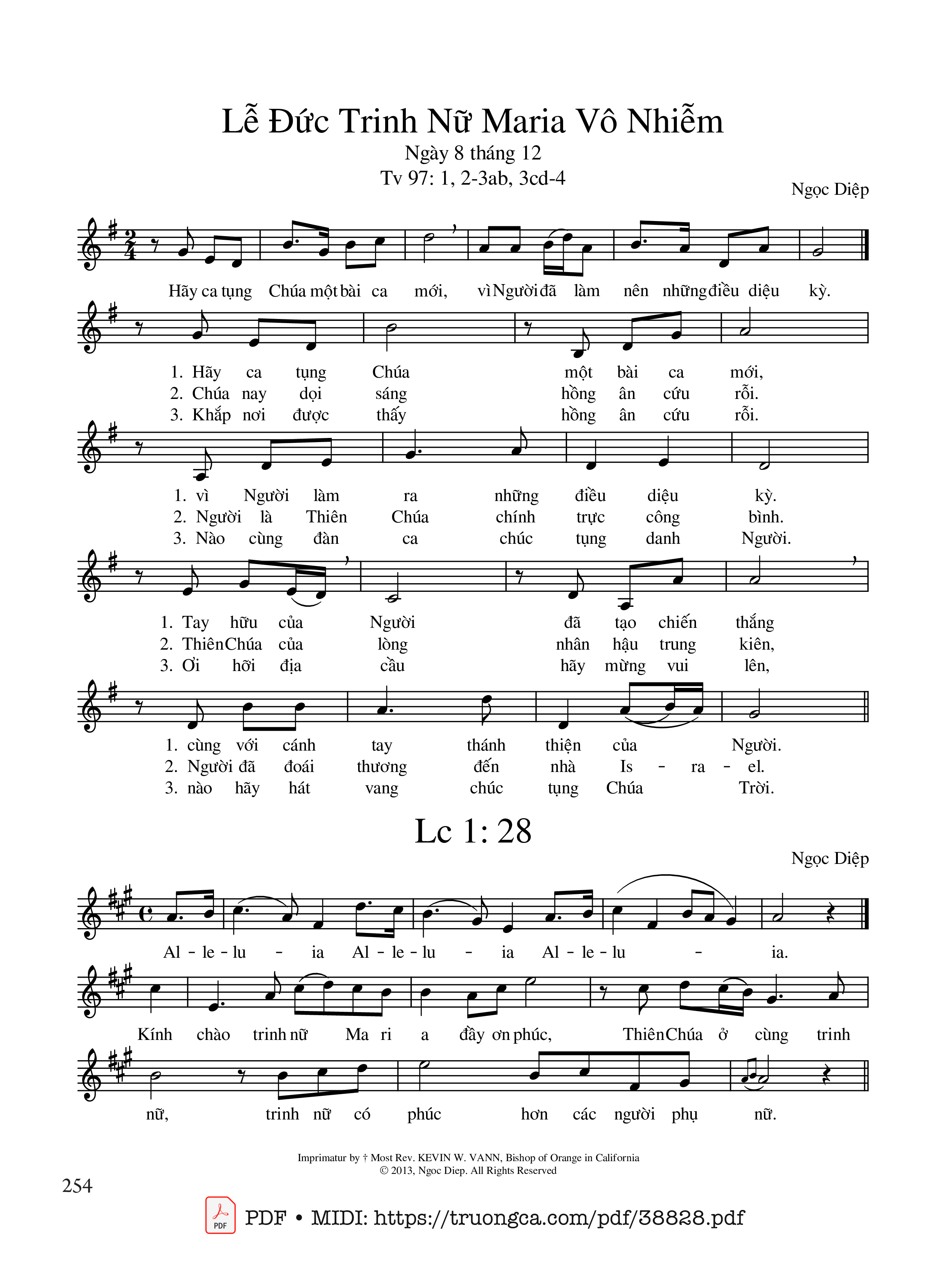 Page 1 of Sheet music PDF Thánh Vịnh 97, Lễ Đức Mẹ Vô Nhiễm Nguyên Tội - Ngọc Diệp