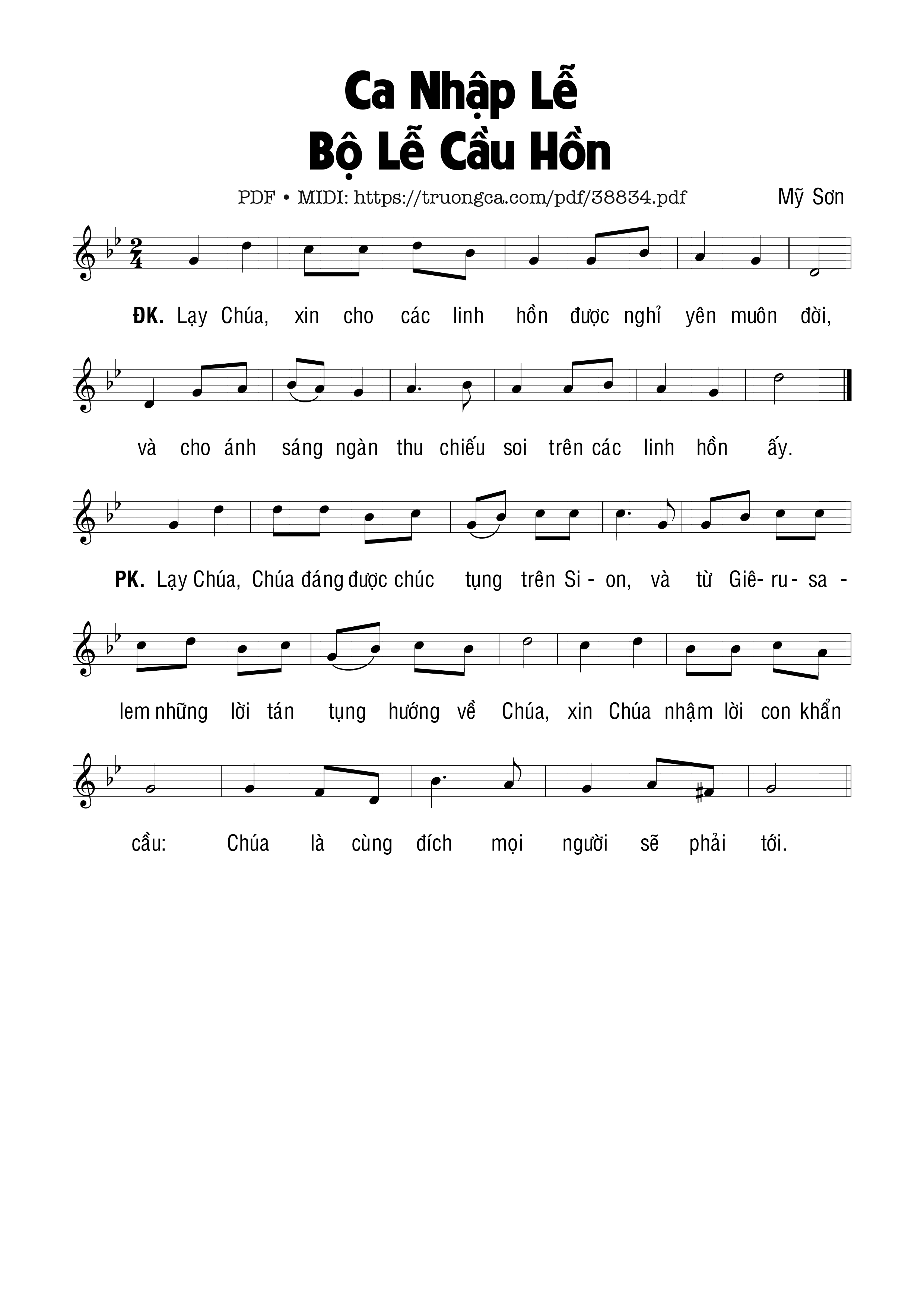 Page 1 of Sheet music PDF Ca Nhập Lễ Cầu Hồn - Mỹ Sơn