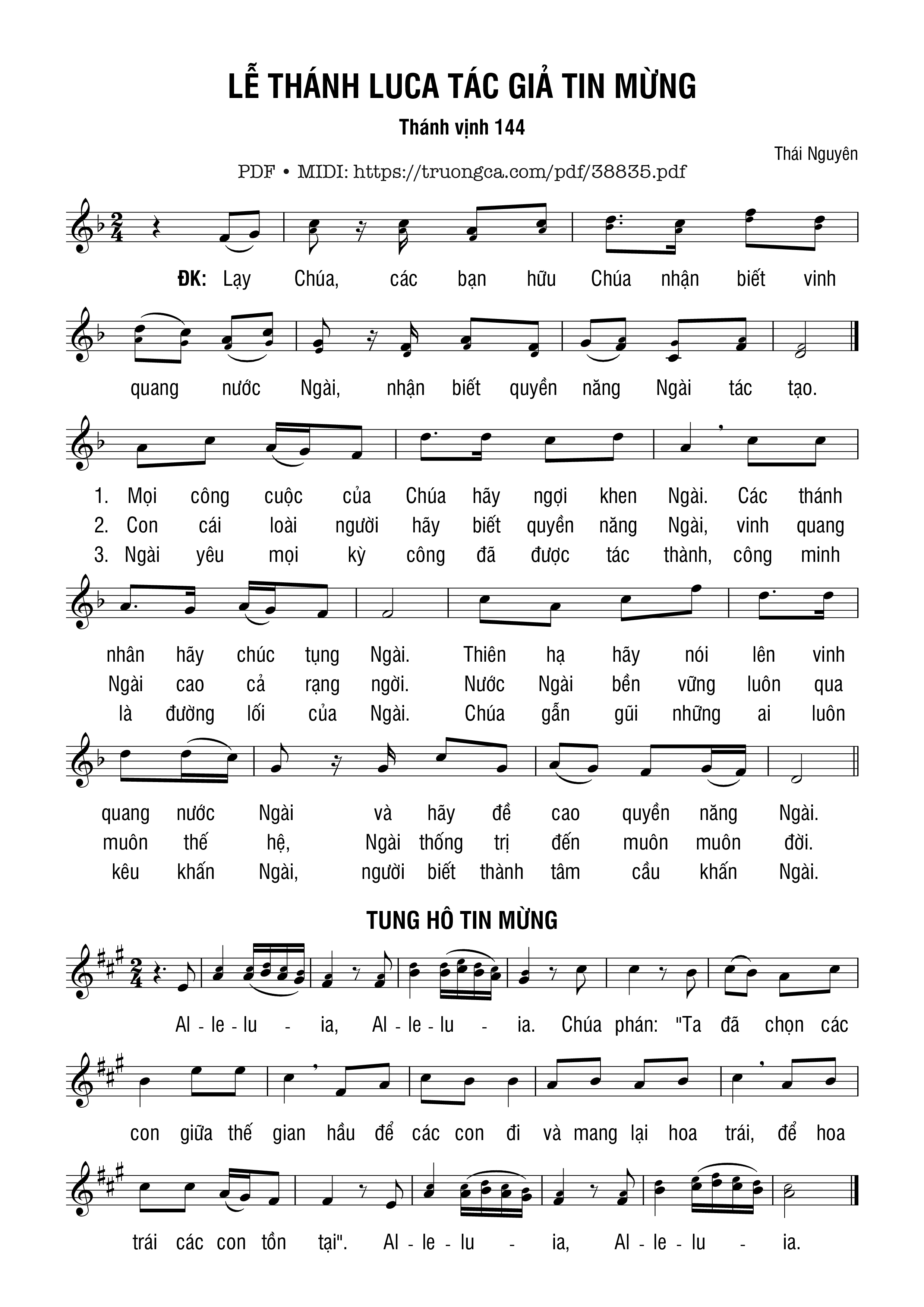 Page 1 of Sheet music PDF Thánh Vịnh 144, Lễ Thánh Luca - Thái Nguyên