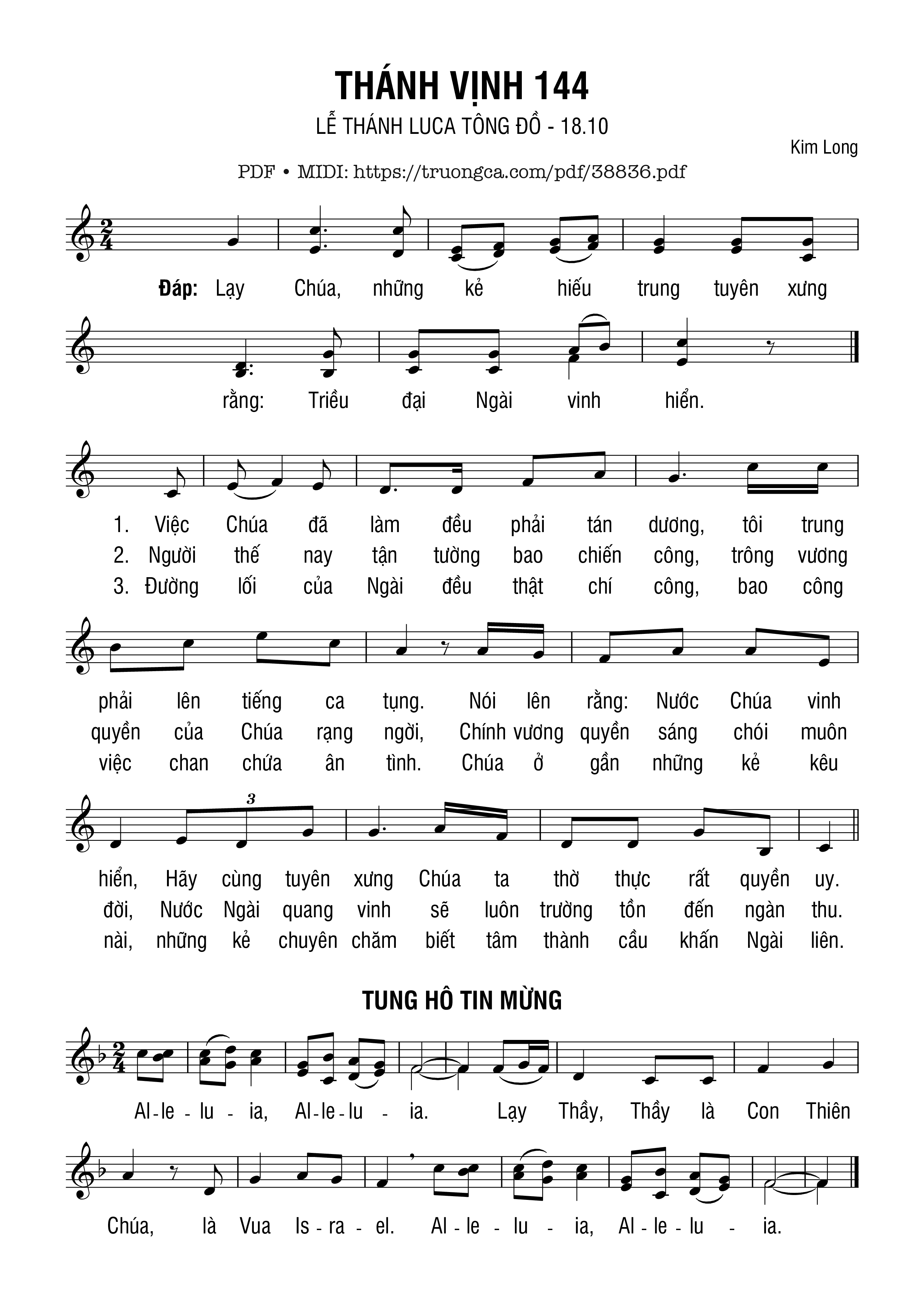 Page 1 of Sheet music PDF Thánh Vịnh 144, Lễ Thánh Luca - Kim Long