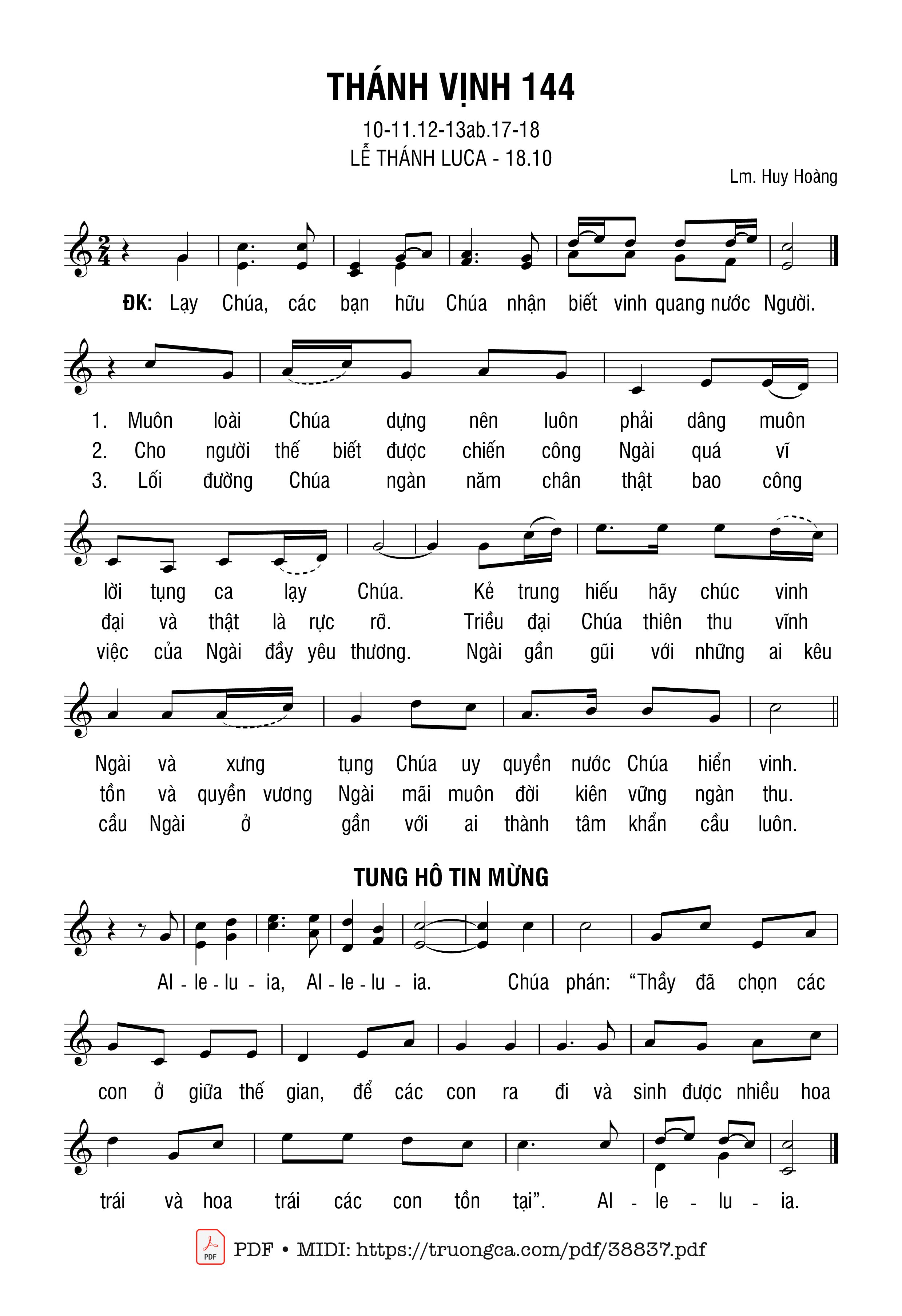 Page 1 of Sheet music PDF Thánh Vịnh 144, Lễ Thánh Luca - Huy Hoàng