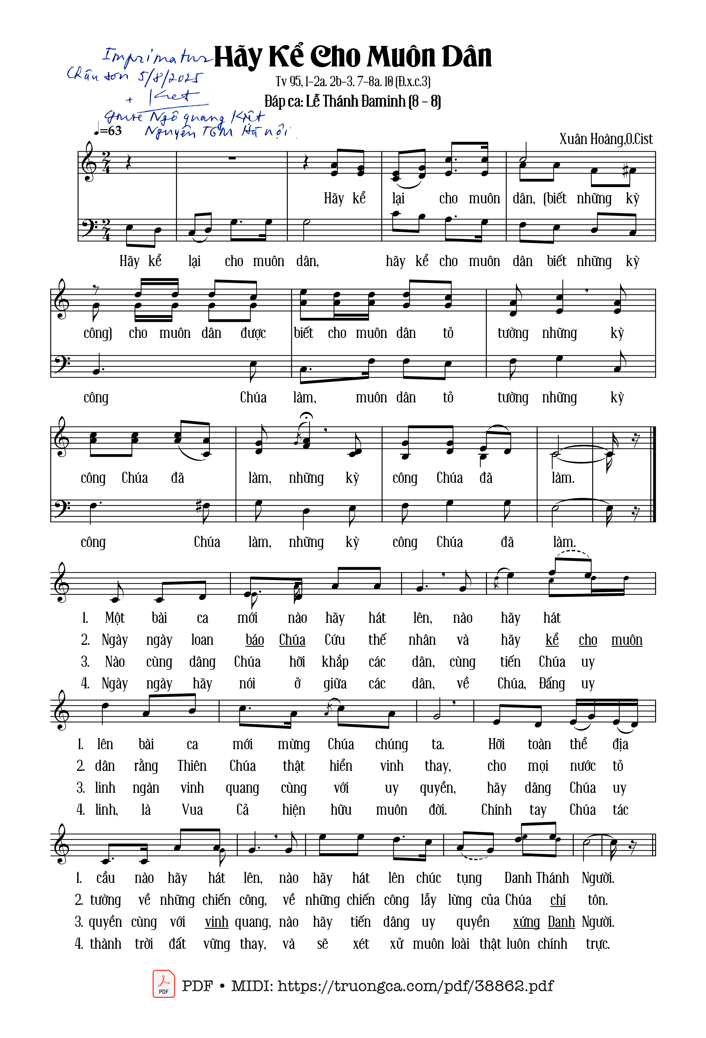 Page 1 of Sheet music PDF Thánh Vịnh 95, Hãy Kể Cho Muôn Dân - Xuân Hoàng