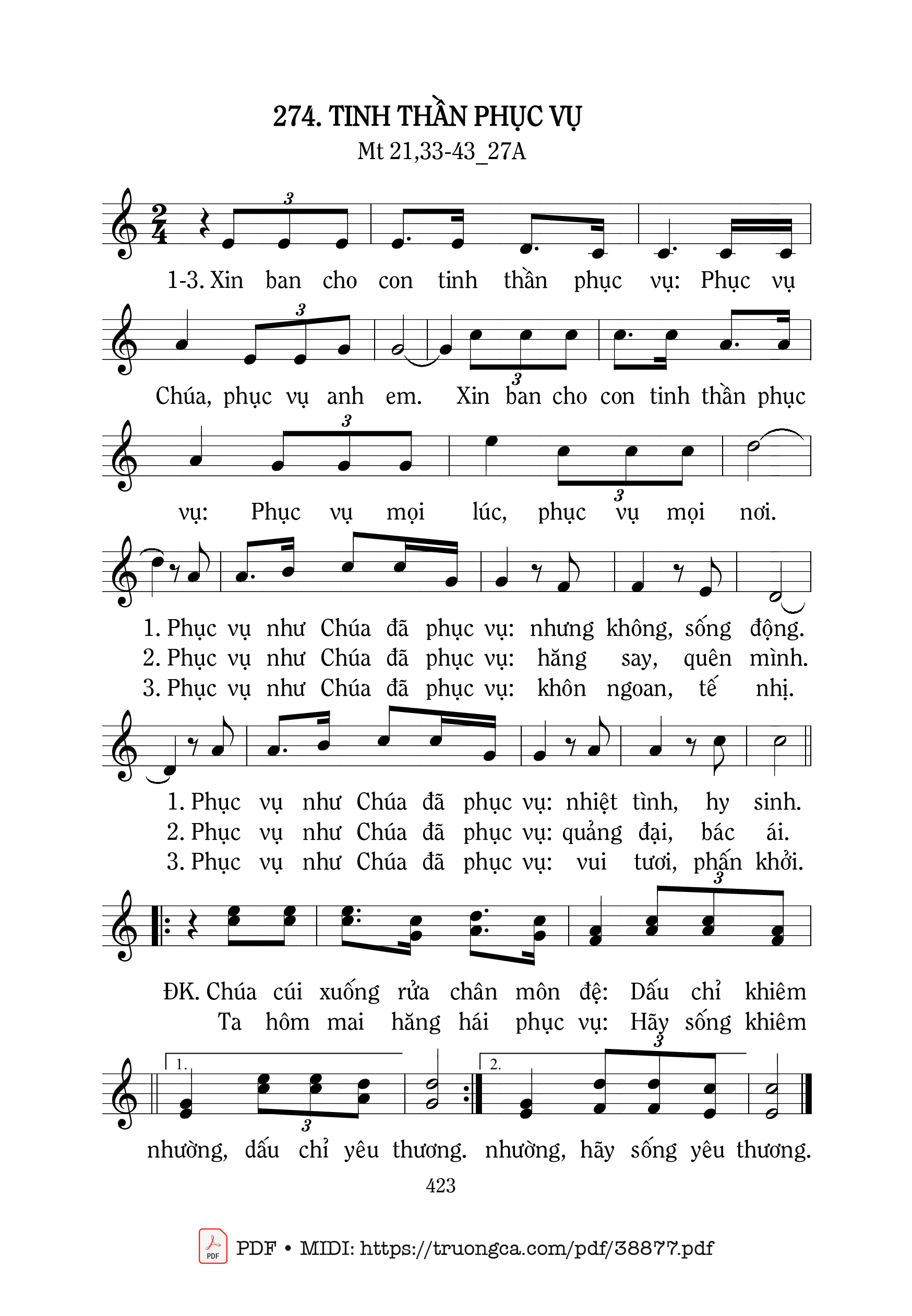 Page 1 of Sheet music PDF Tinh Thần Phục Vụ - Mi Trầm