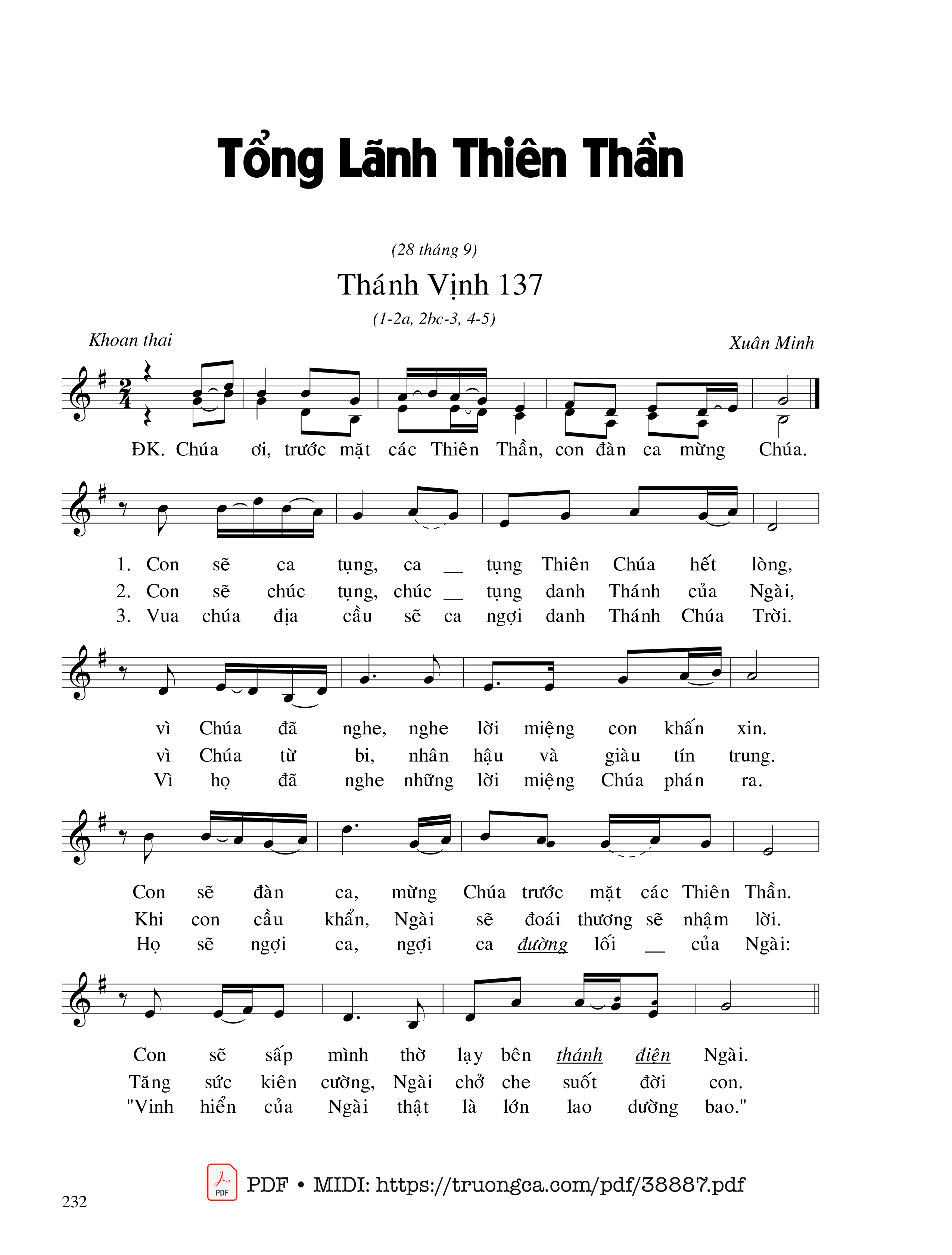 Page 1 of Sheet music PDF Thánh Vịnh 137, Tổng Lãnh Thiên Thần - Xuân Minh