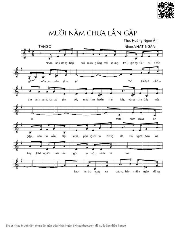 Sheet PDF of Mười năm chưa lần gặp