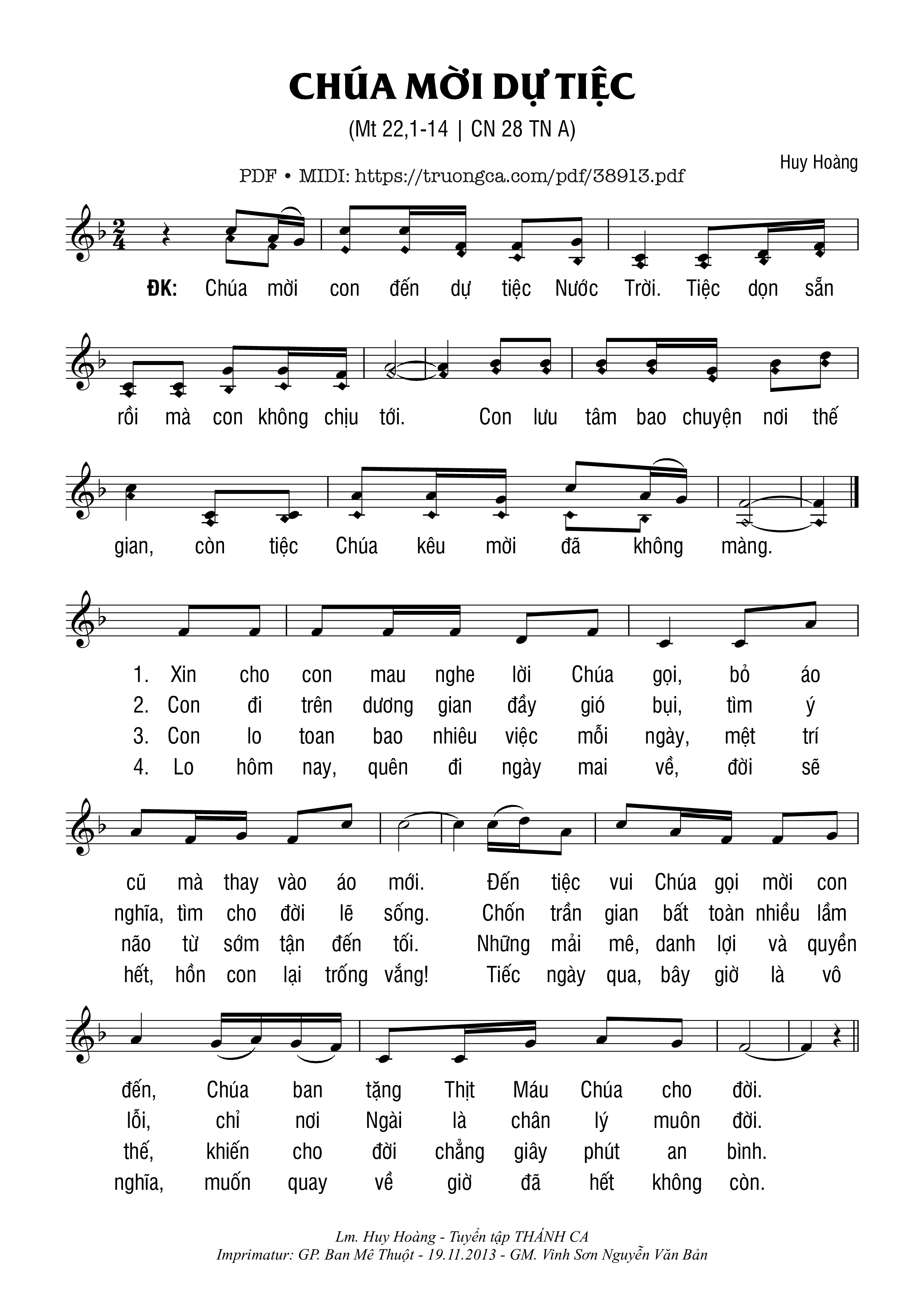 Page 1 of Sheet music PDF Chúa Mời Dự Tiệc - Huy Hoàng