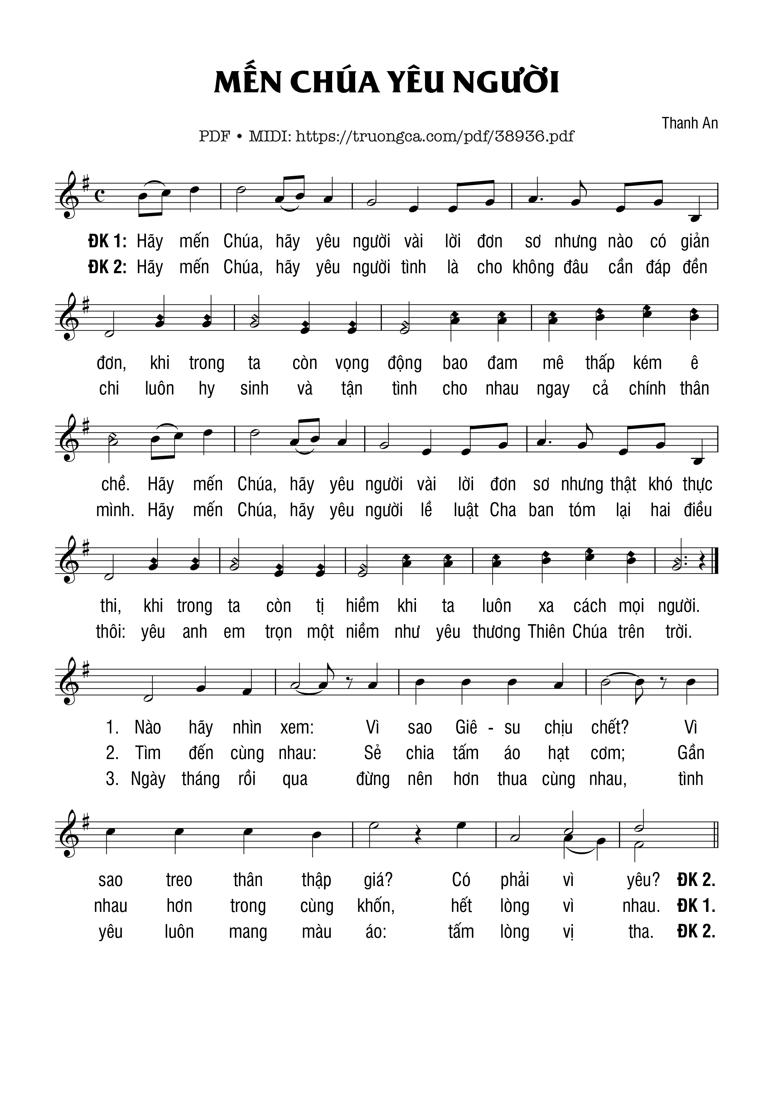 Page 1 of Sheet music PDF Mến Chúa Yêu Người - Thanh An