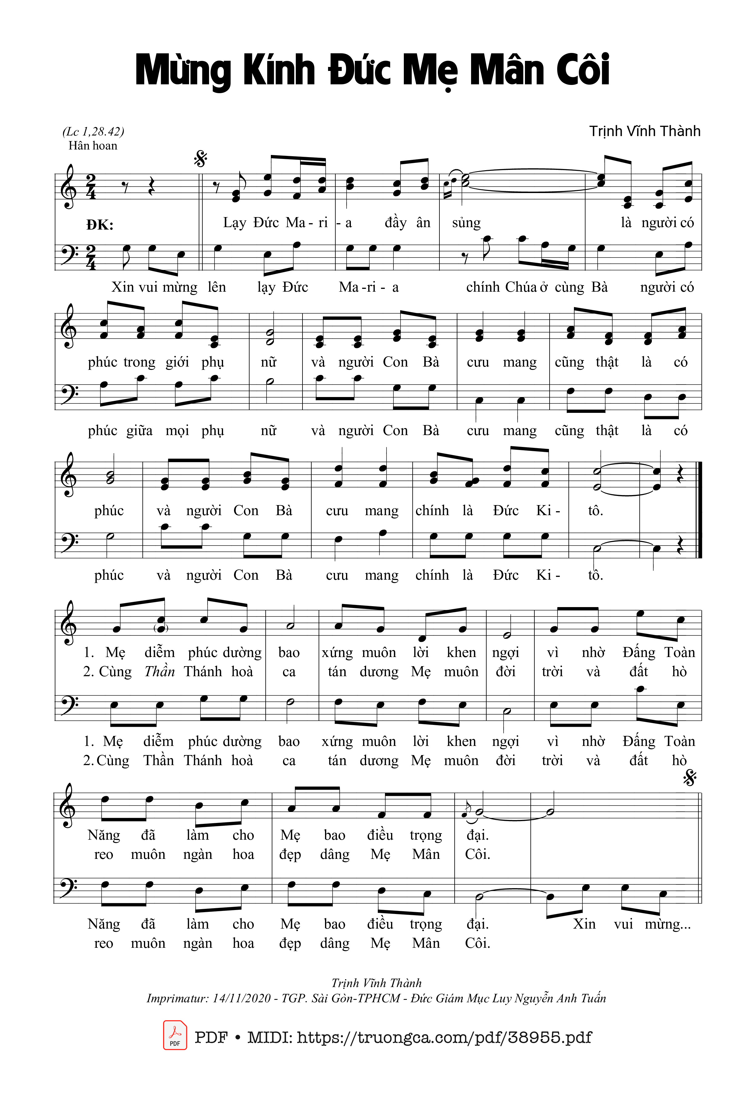 Page 1 of Sheet music PDF Mừng Kính Đức Mẹ Mân Côi - Trịnh Vĩnh Thành