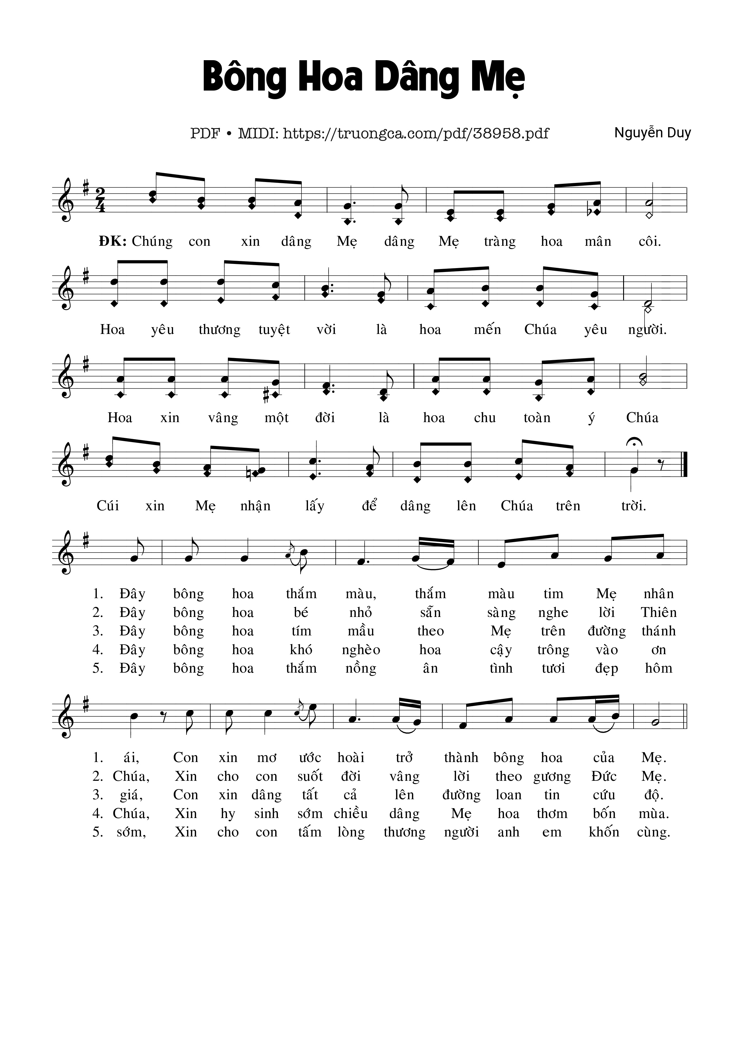 Page 1 of Sheet music PDF Bông Hoa Dâng Mẹ - Nguyễn Duy