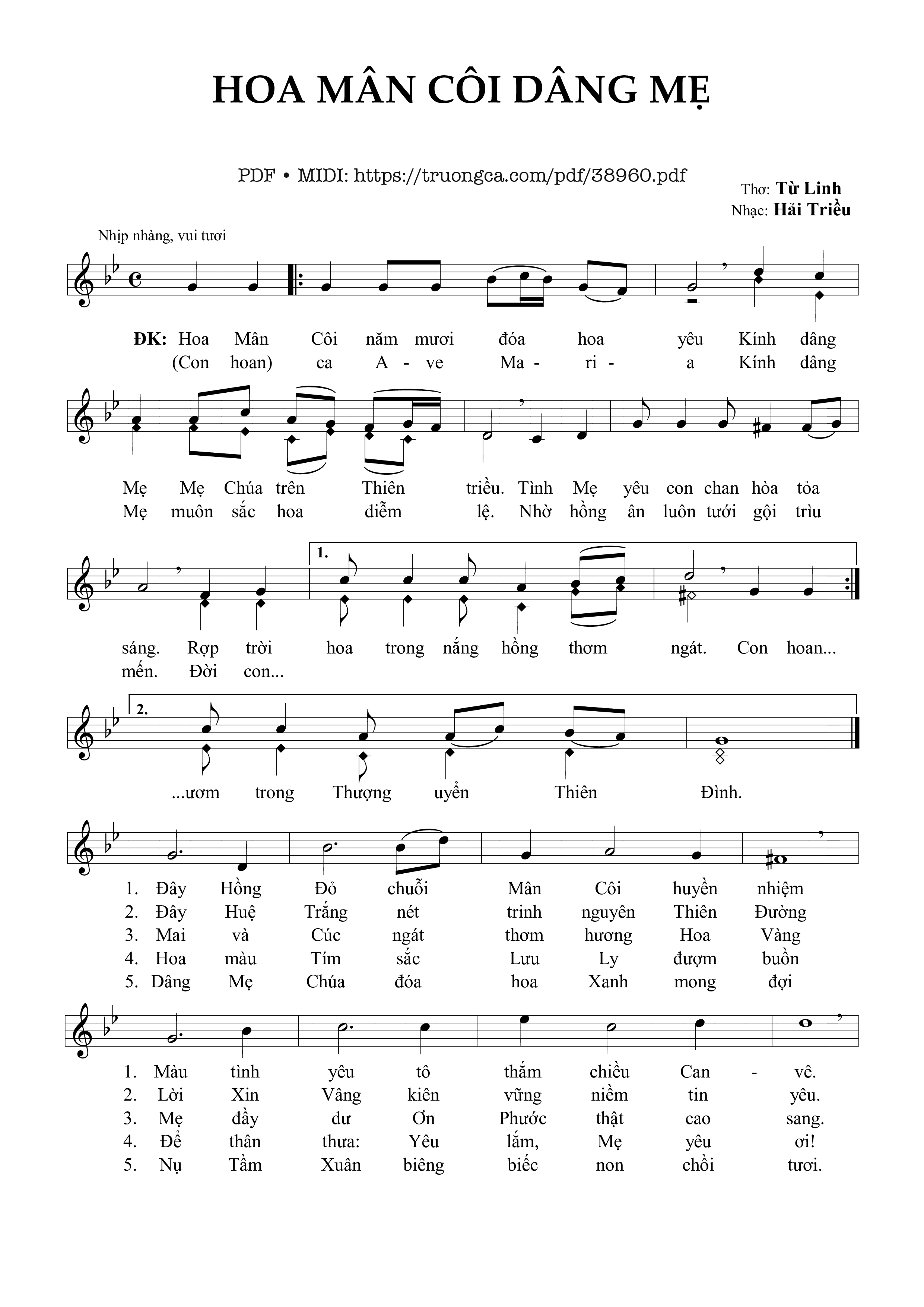 Page 1 of Sheet music PDF Hoa Mân Côi Dâng Mẹ - Hải Triều &Amp; Từ Linh