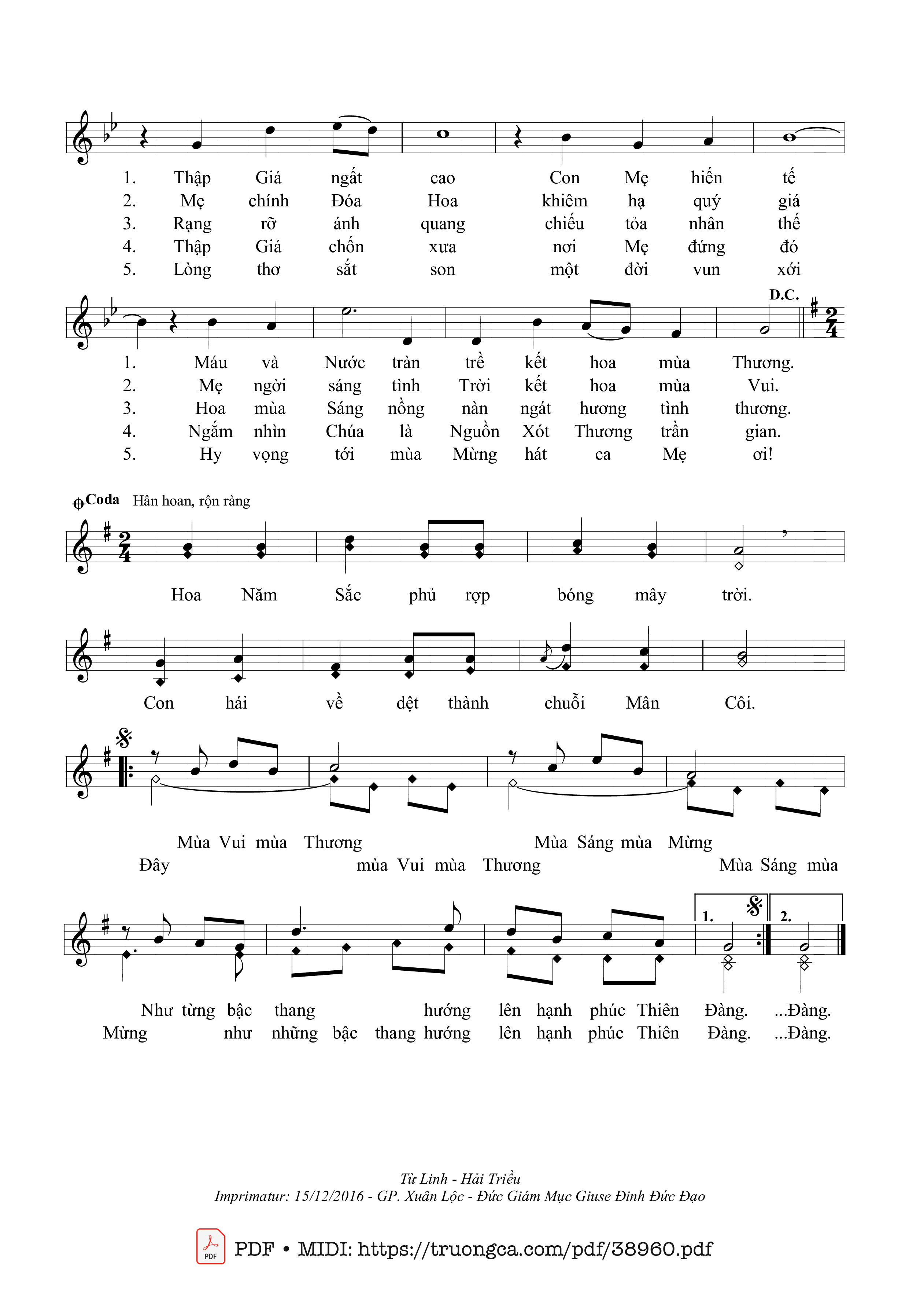Page 2 of Sheet music PDF Hoa Mân Côi Dâng Mẹ - Hải Triều &Amp; Từ Linh