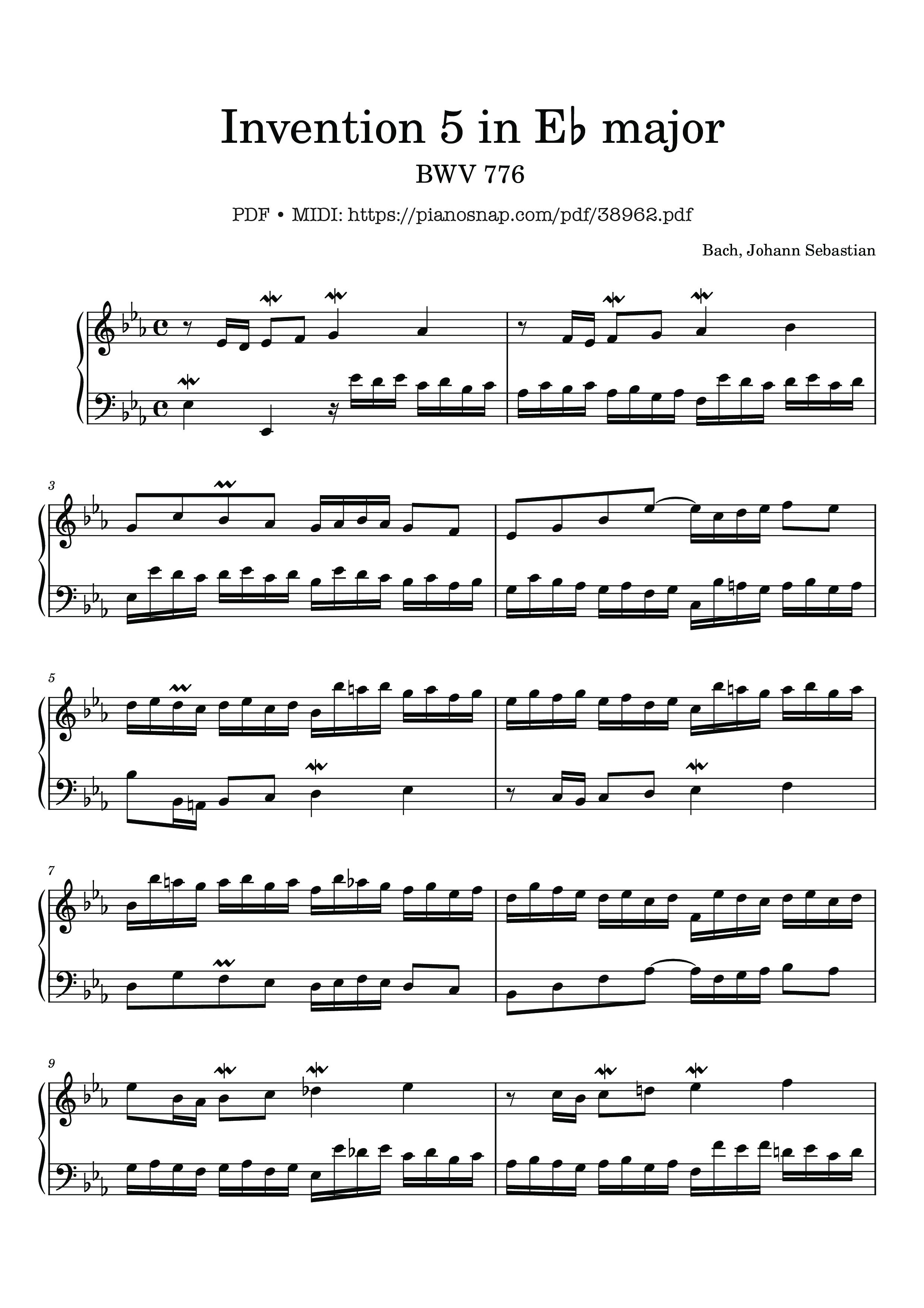 Page 1 of Sheet music PDF Invention No. 5 in E-flat Major, BWV 776 - Johann Sebastian Bach