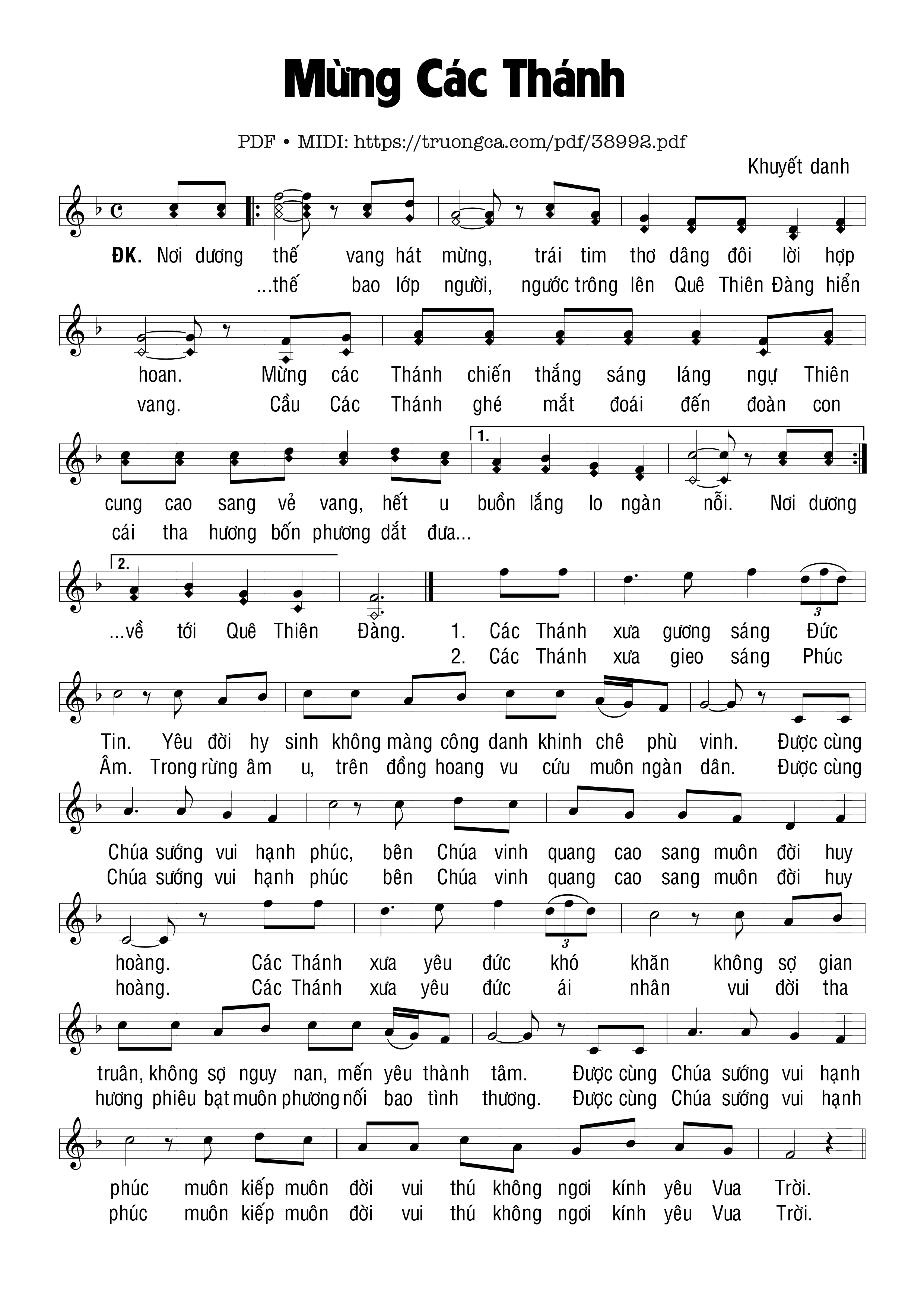 Page 1 of Sheet music PDF Mừng Các Thánh - Khuyết Danh