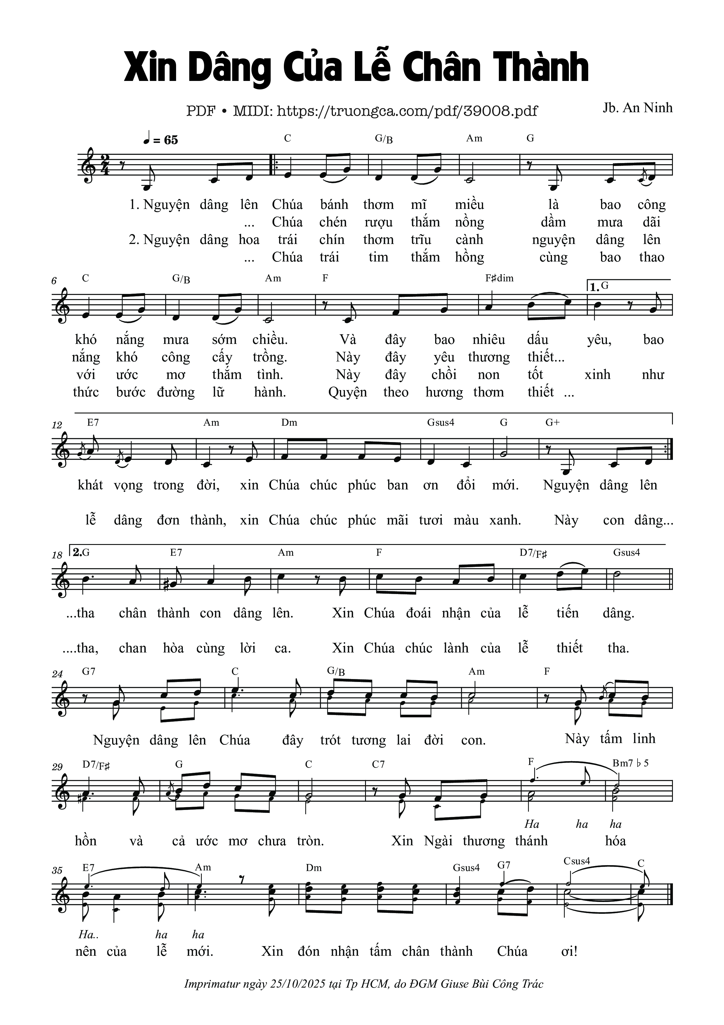 Page 1 of Sheet music PDF Xin Dâng Của Lễ Chân Thành - JB. An Ninh