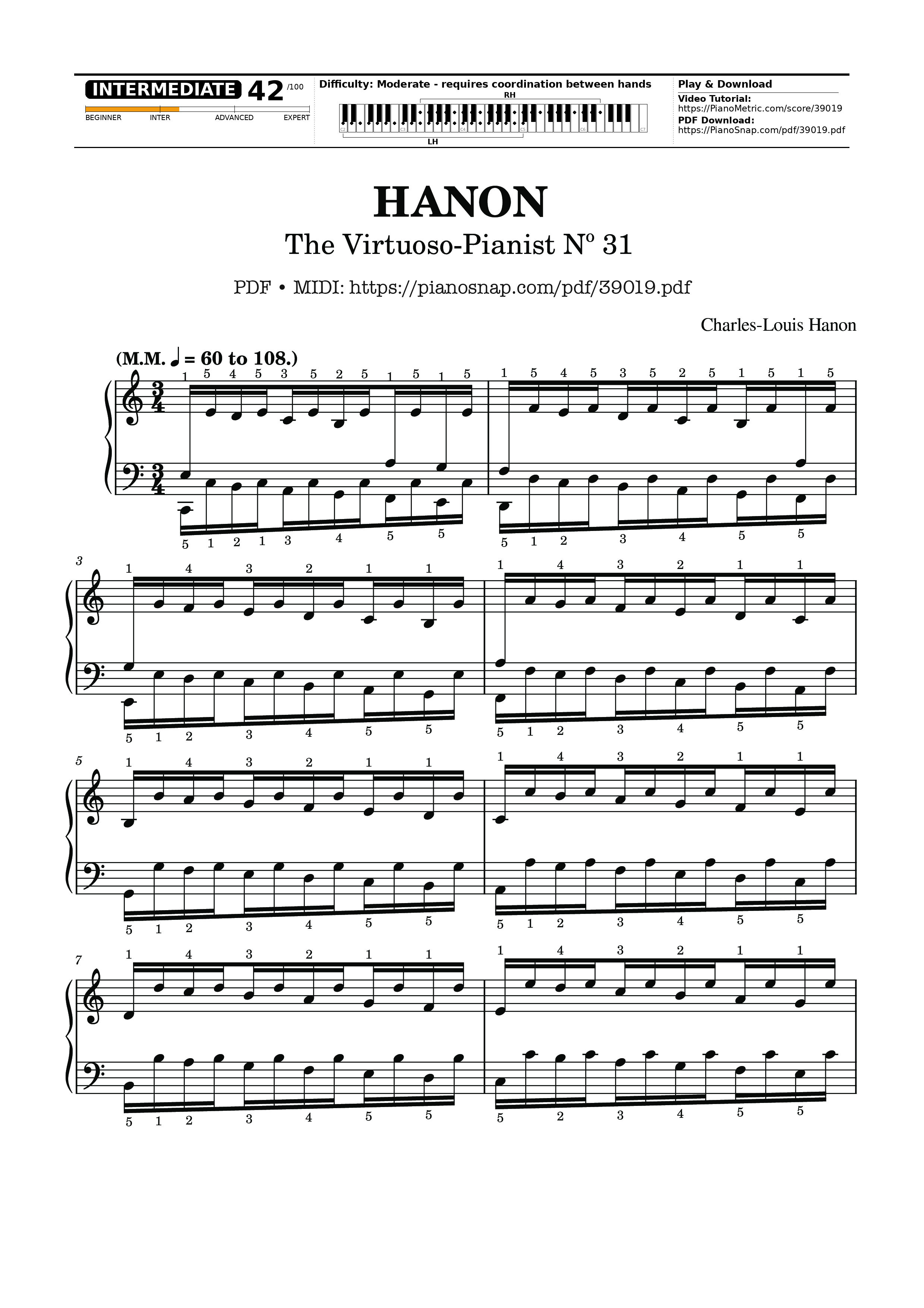 Page 1 of Sheet music PDF Piano Hanon - The Virtuoso Pianist No. 31 - Charles-Louis Hanon
