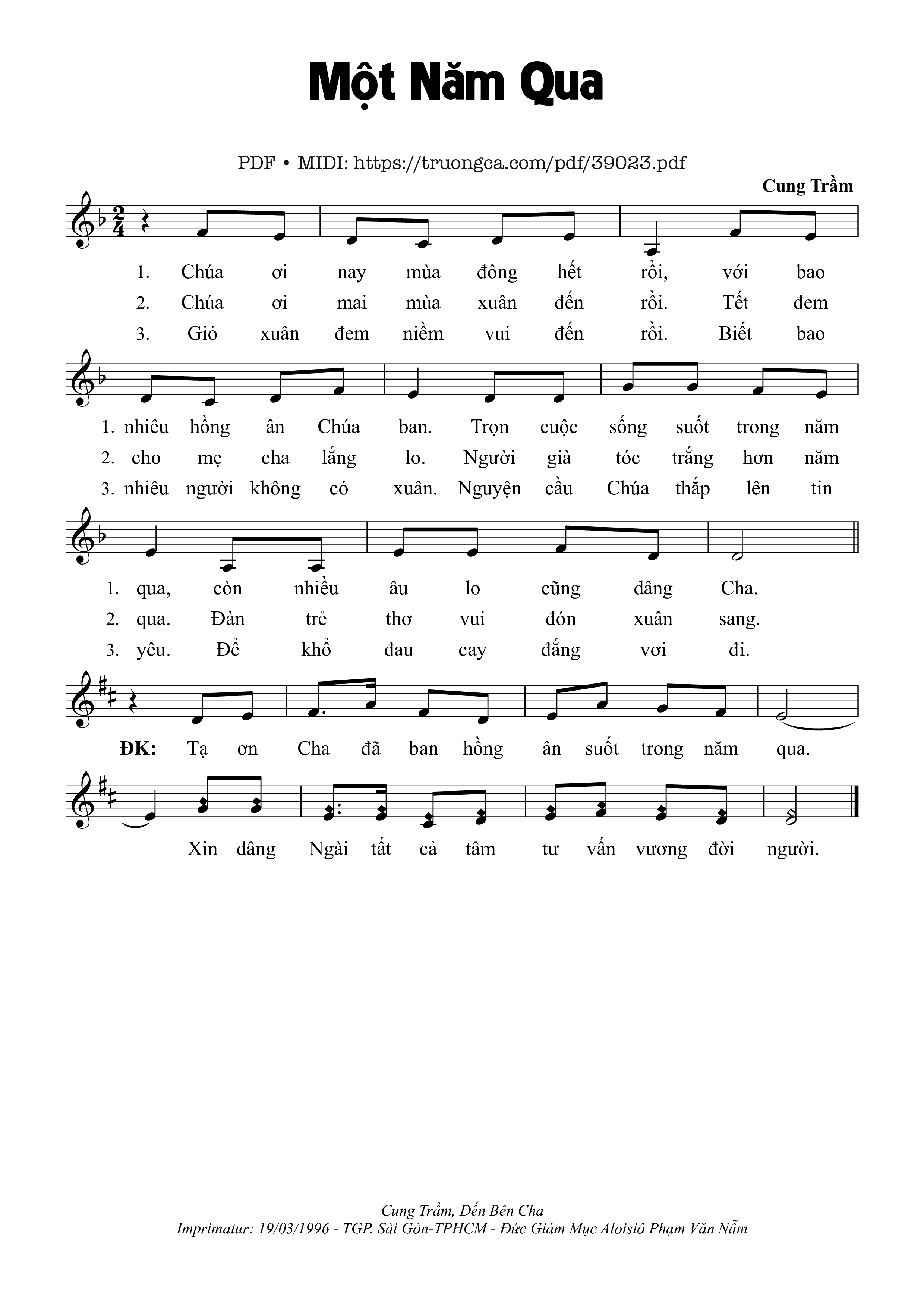 Page 1 of Sheet music PDF Một Năm Qua - Cung Trầm