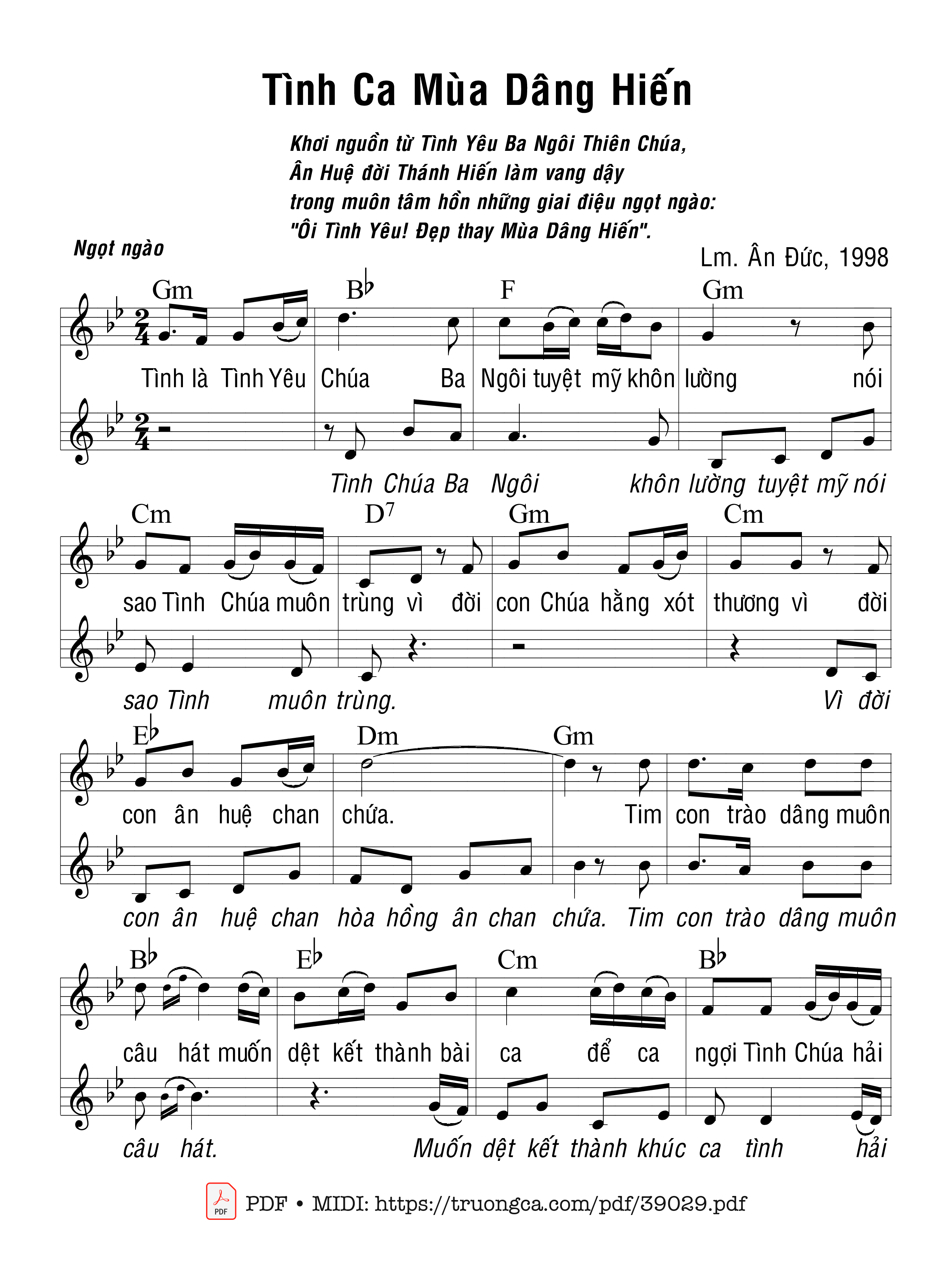 Page 1 of Sheet music PDF Tình Ca Mùa Dâng Hiến - Ân Đức