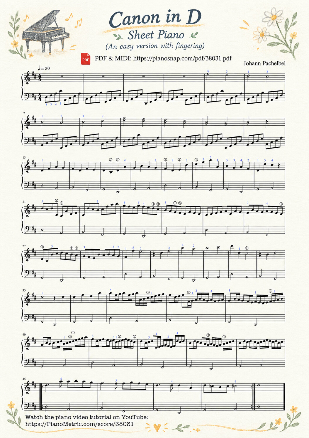 Page 1 of Sheet music PDF Canon in D Sheet Piano (Illustrated Score Art) - Johann Pachelbel