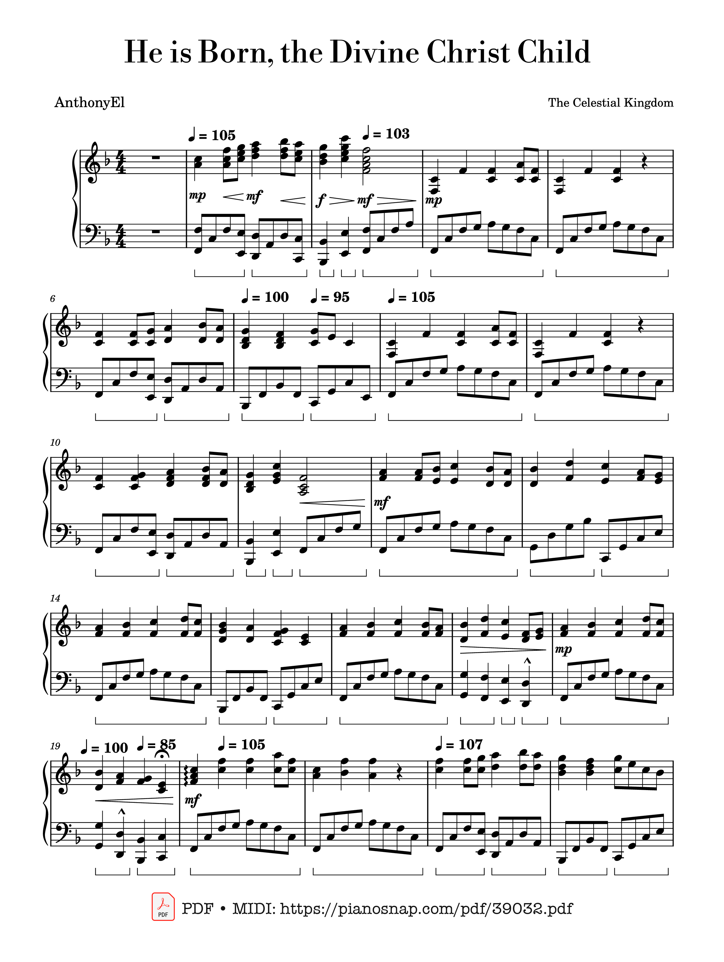 Page 1 of Sheet music PDF Piano He is Born, the Divine Christ Child Piano - Traditional