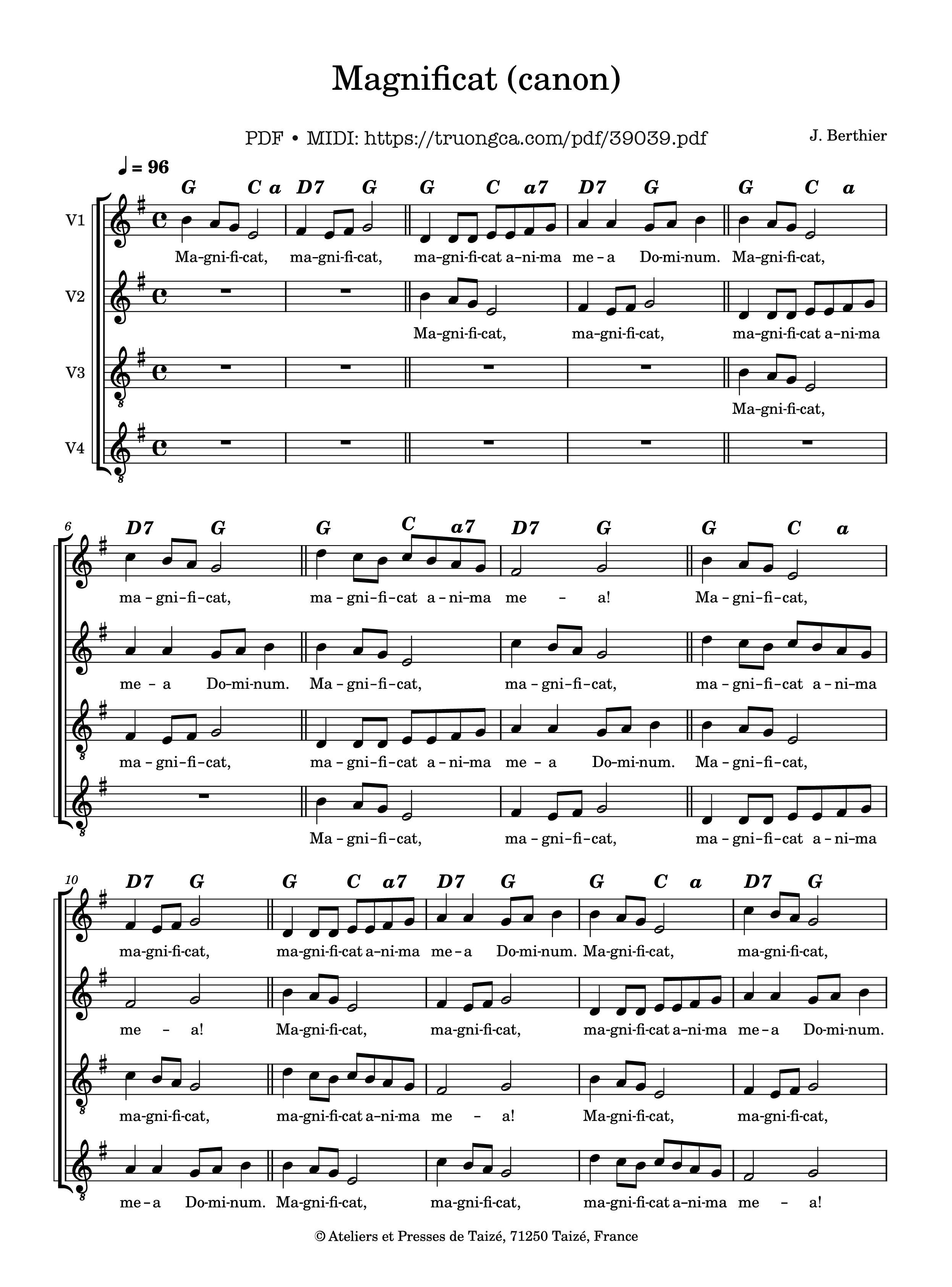 Page 1 of Sheet music PDF Magnificat (canon) - Taizé - Jacques Berthier