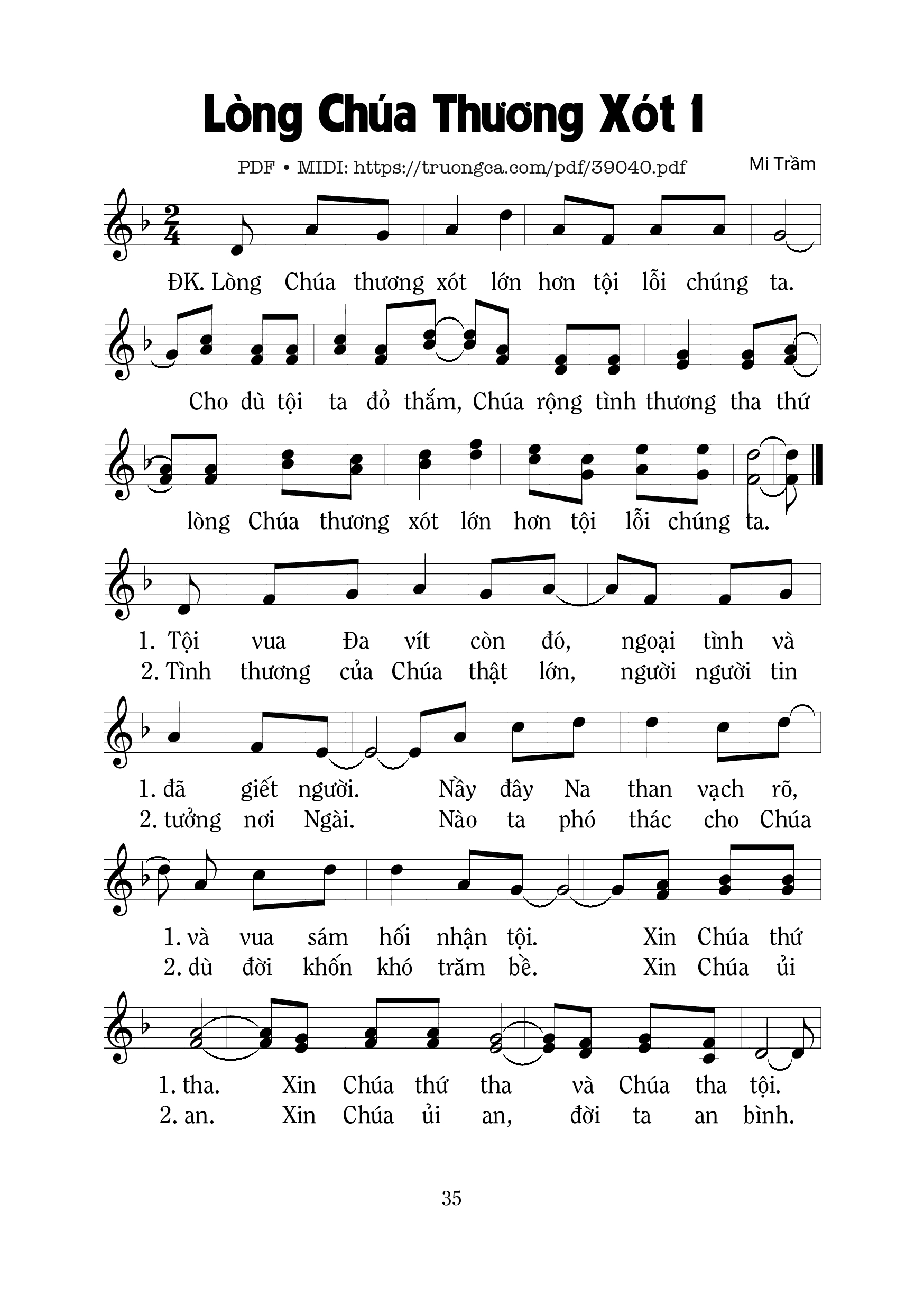 Page 1 of Sheet music PDF Lòng Chúa Thương Xót 1 - Mi Trầm