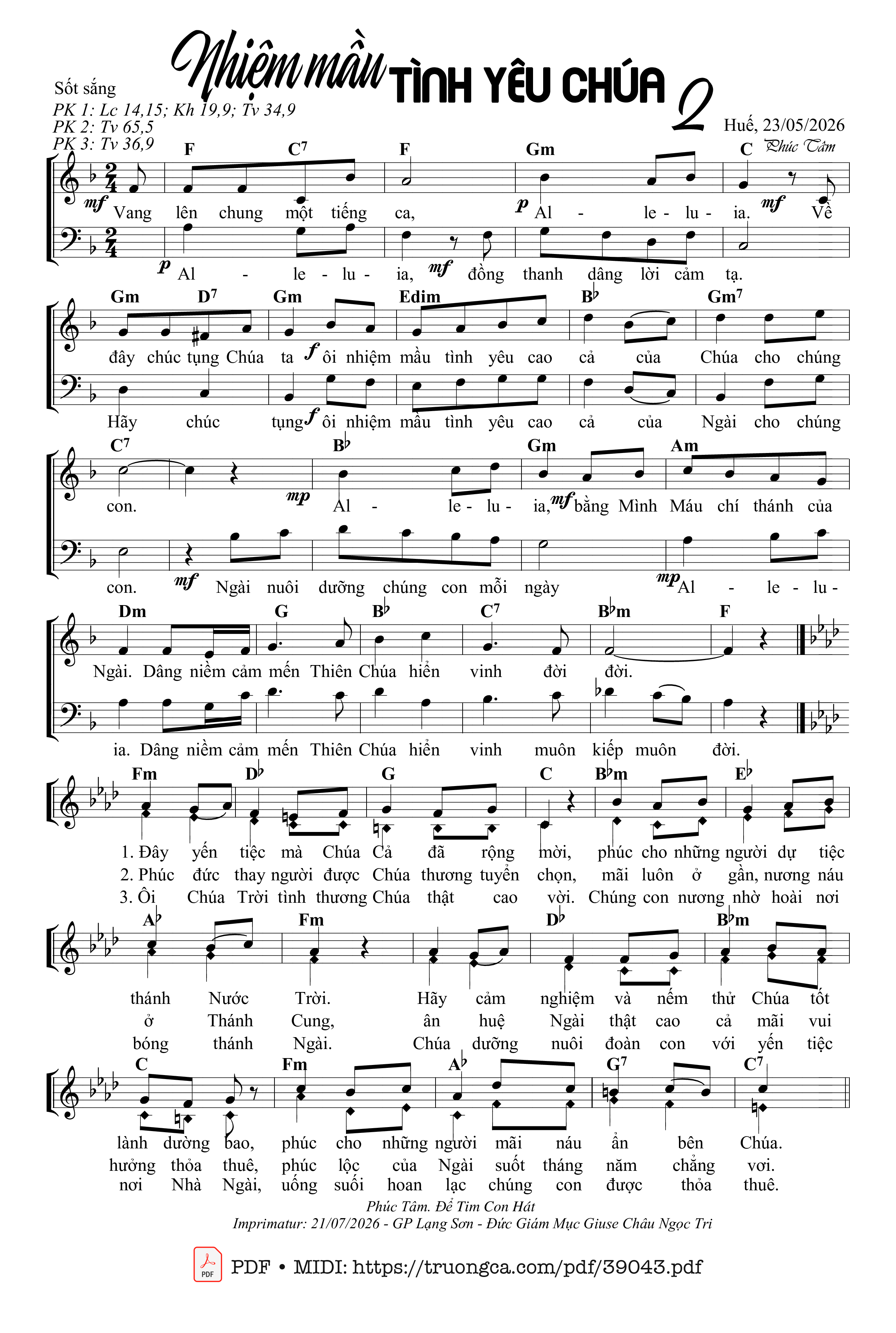 Page 1 of Sheet music PDF Nhiệm Mầu Tình Chúa 2 - Phúc Tâm