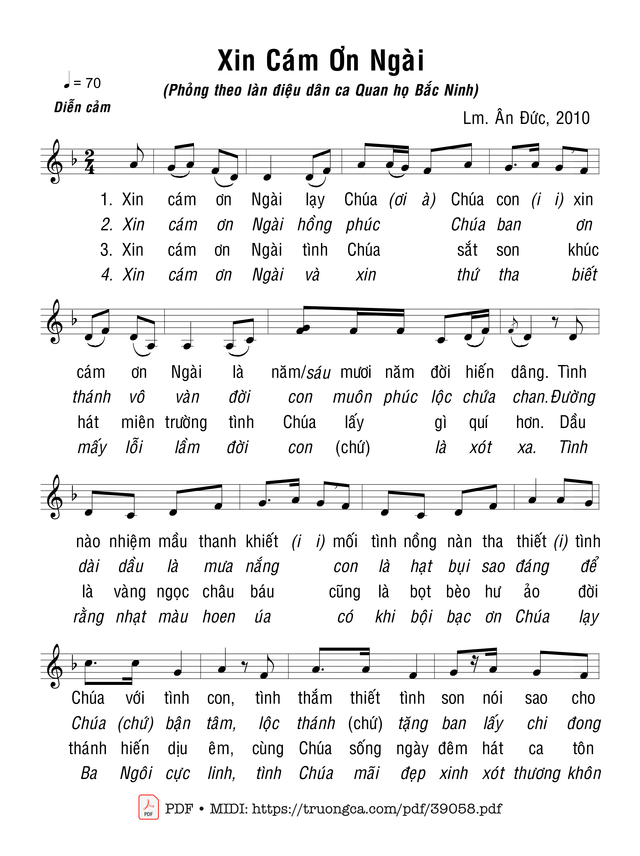 Page 1 of Sheet music PDF Xin Cám Ơn Ngài - Ân Đức