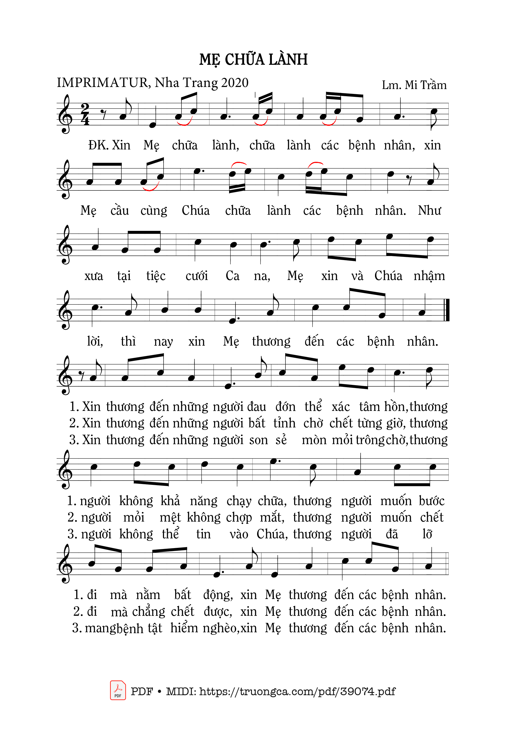 Page 1 of Sheet music PDF Mẹ Chữa Lành - Mi Trầm