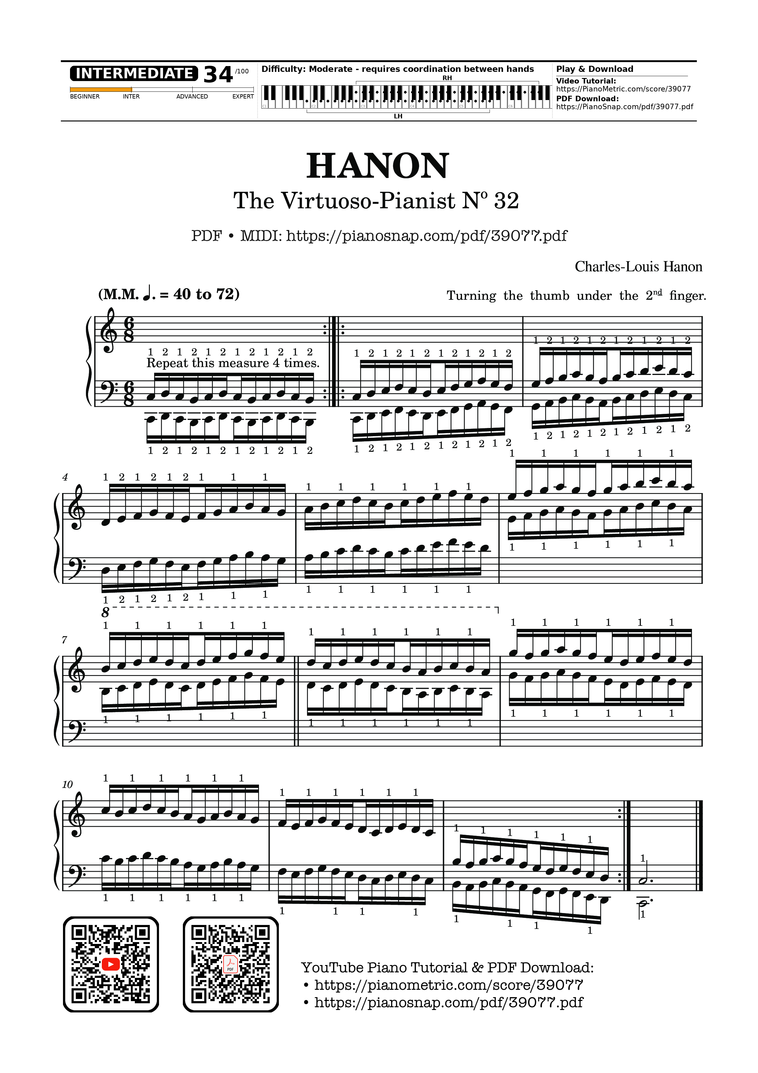 Page 1 of Sheet music PDF Piano Hanon - The Virtuoso Pianist No. 32 - Charles-Louis Hanon