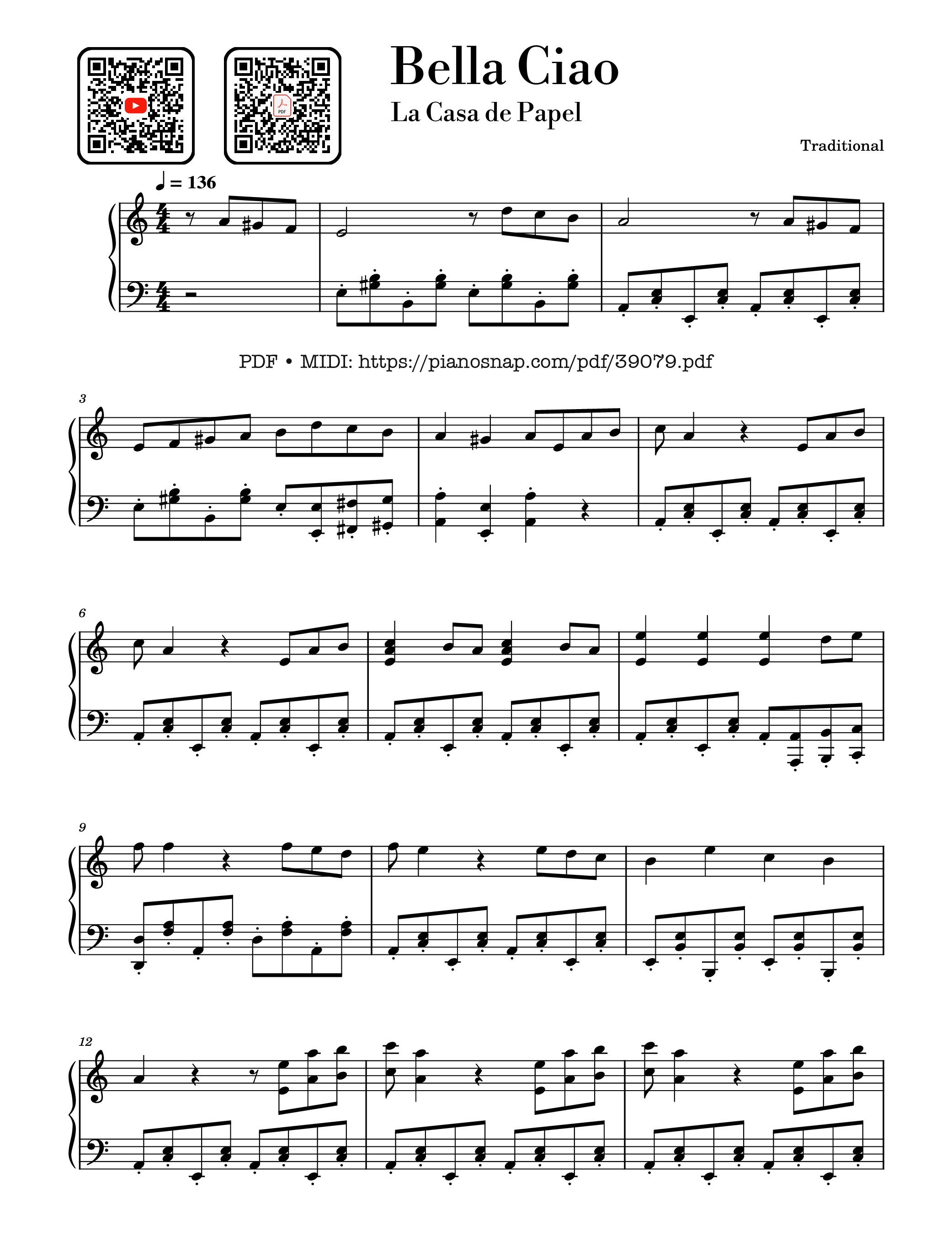 Page 1 of Sheet music PDF Piano Bella Ciao (La Casa de Papel) - Traditional